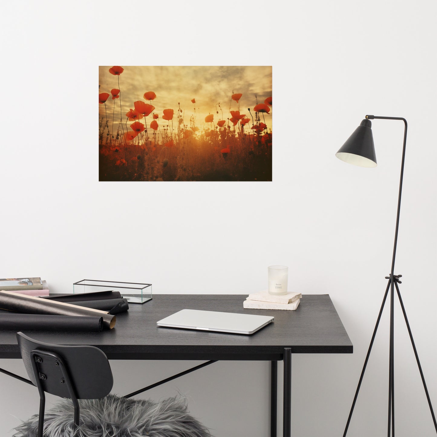 Poppy Dreams Poppy Field Retro Subdued - Digital Artwork Loose Art Print