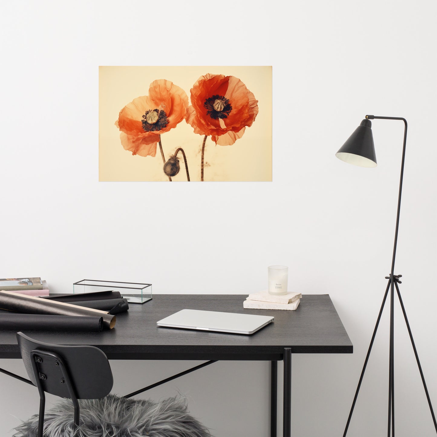 Poppy Symphony Retro Subdued Watercolor - Digital Artwork Loose Art Print