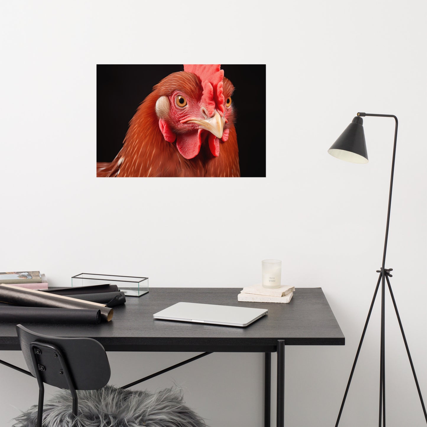 Proud Rooster in Profile Photorealism - Digital Artwork Loose Art Print