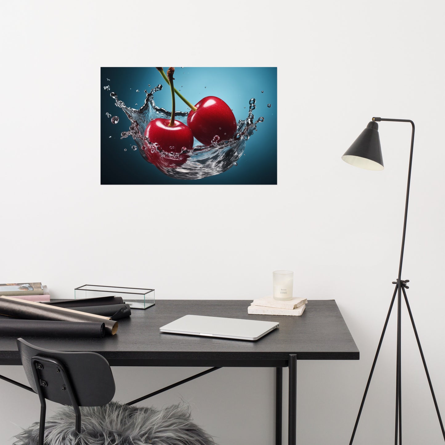 Red Delight Cherry in Water Photorealism - Digital Artwork Loose Art Print