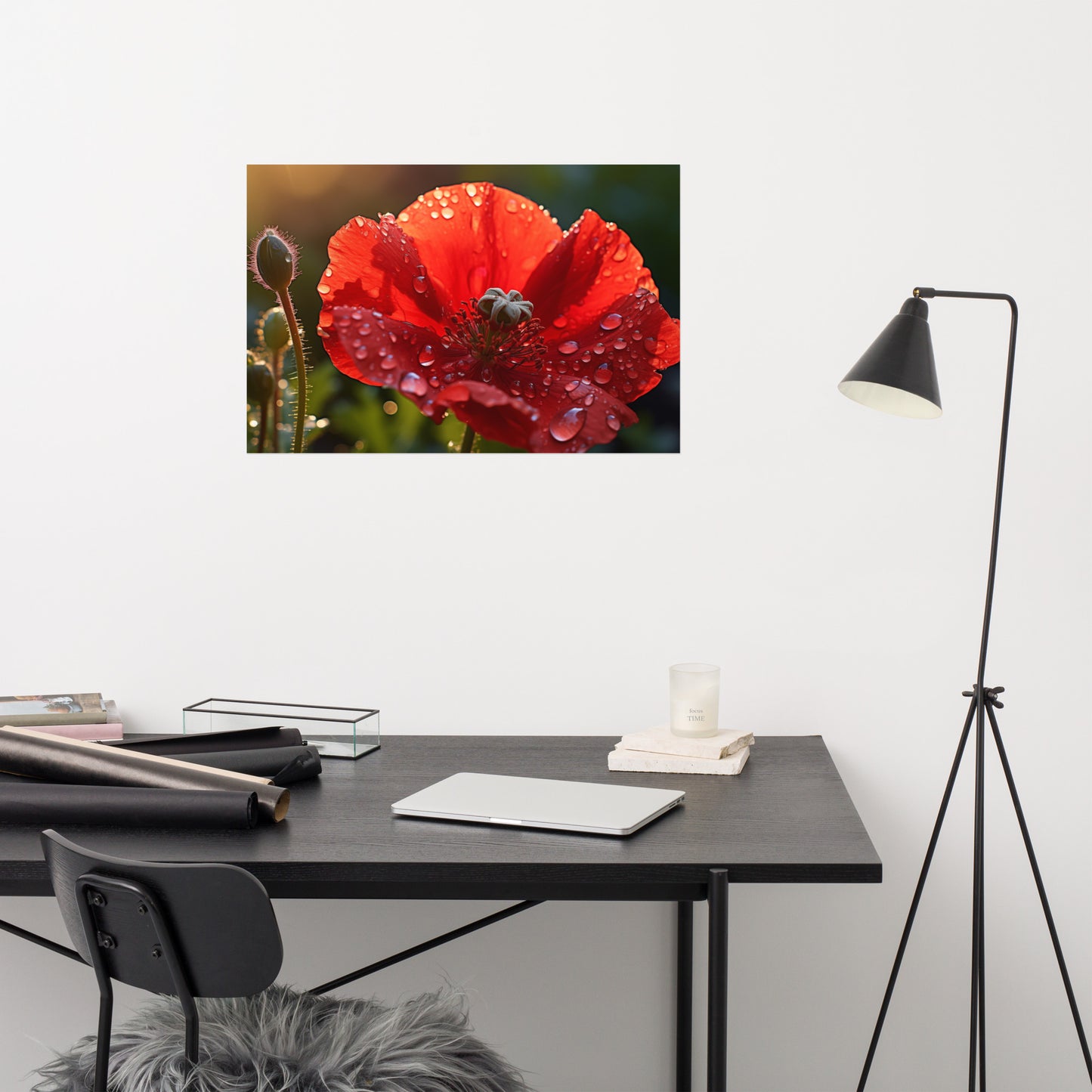 Red Reverie Close-up Poppy Photorealism - Digital Artwork Loose Art Print