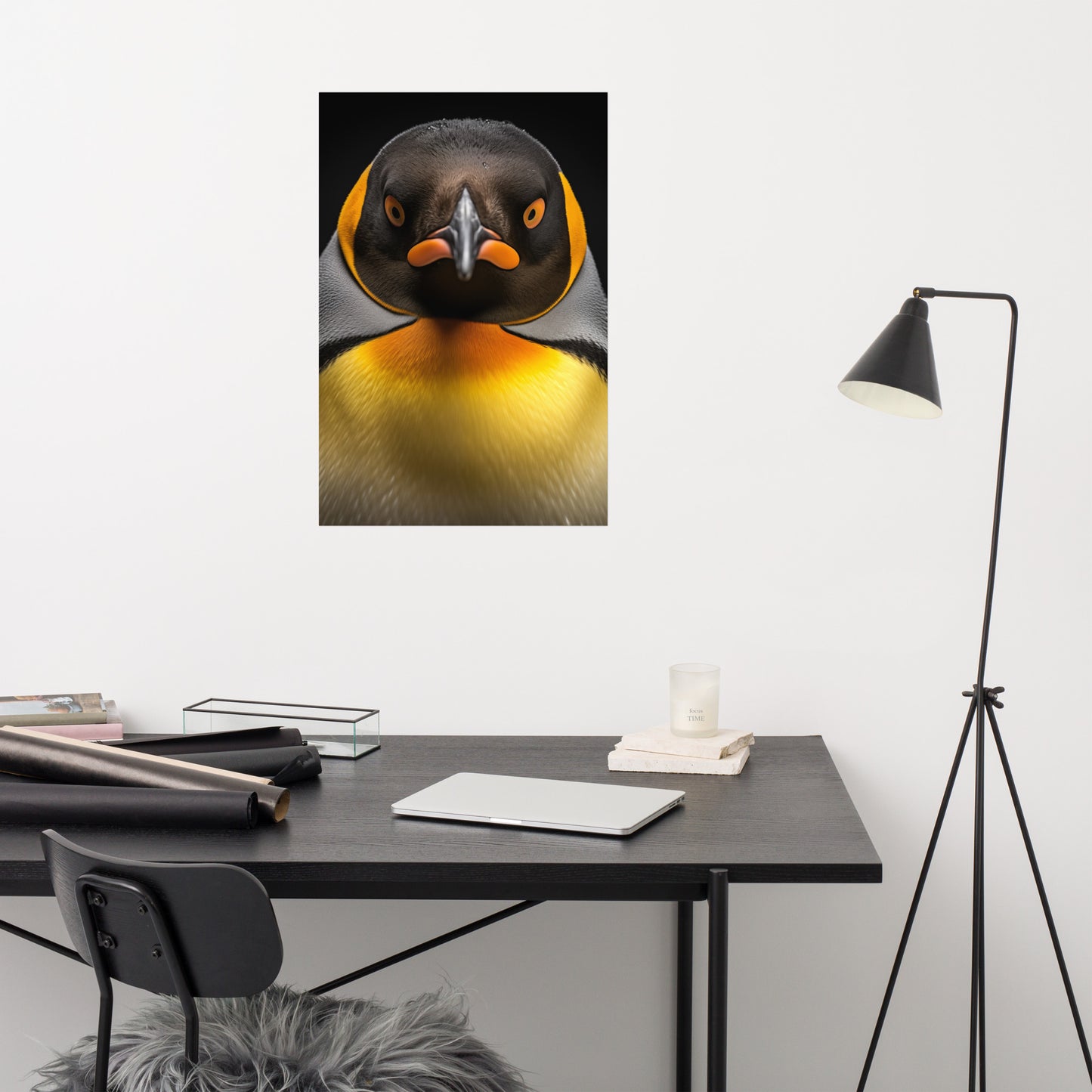 Regal Gaze Penguins Photorealism - Digital Artwork Loose Art Print