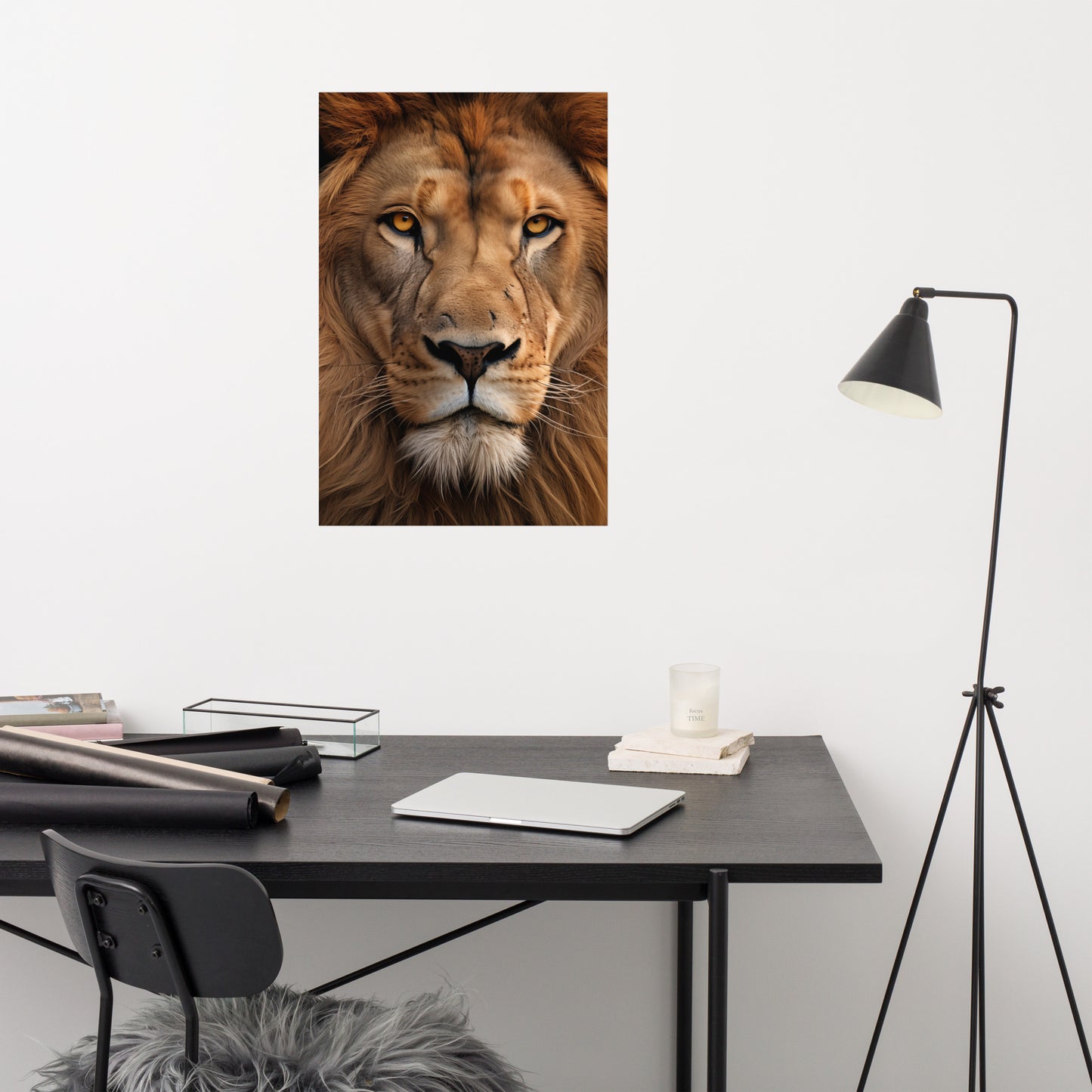 Regal Gaze Lion Photorealism - Digital Artwork Loose Art Print