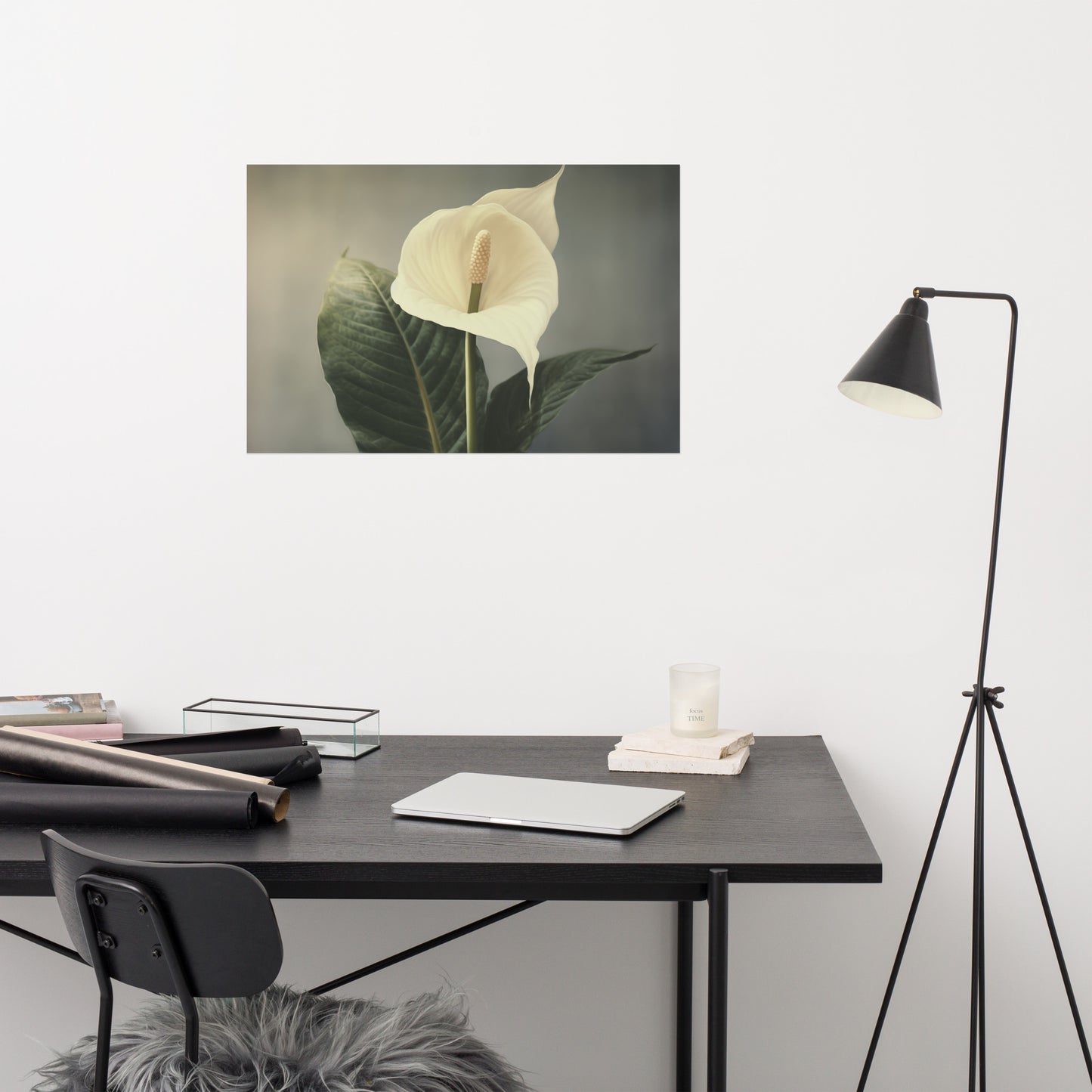 Serenity in White Peace Lily Retro Subdued Photorealism - Digital Artwork Loose Art Print