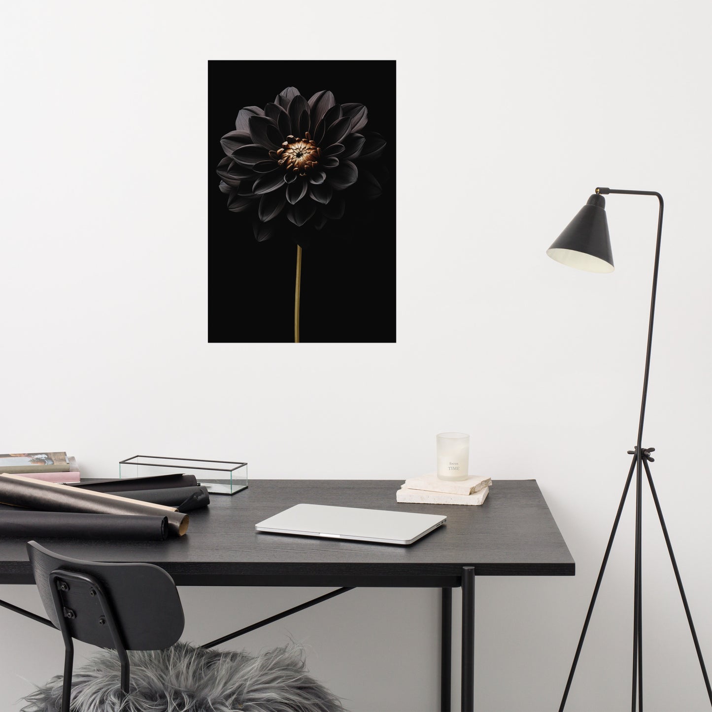 Shadow Blossom Black Flowers Photorealism - Digital Artwork Loose Art Print