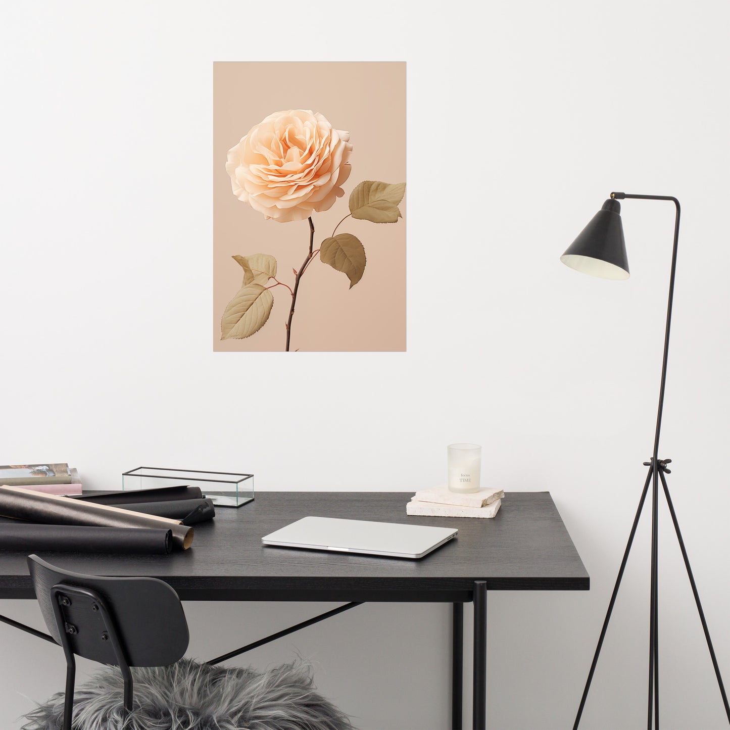 Silent Beauty Cream Flowers Minimal Photorealism - Digital Artwork Loose Art Print