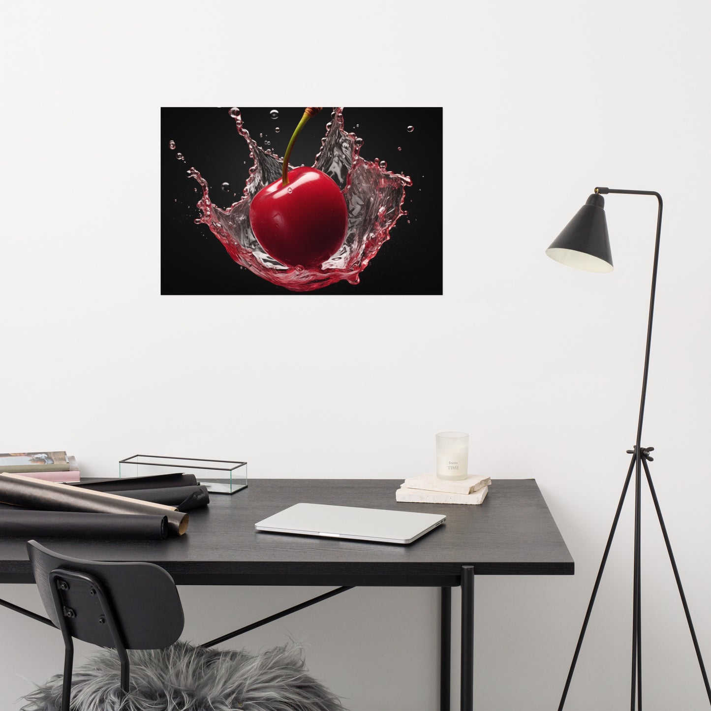 Splash of Red Cherry in Water Photorealism - Digital Artwork Loose Art Print