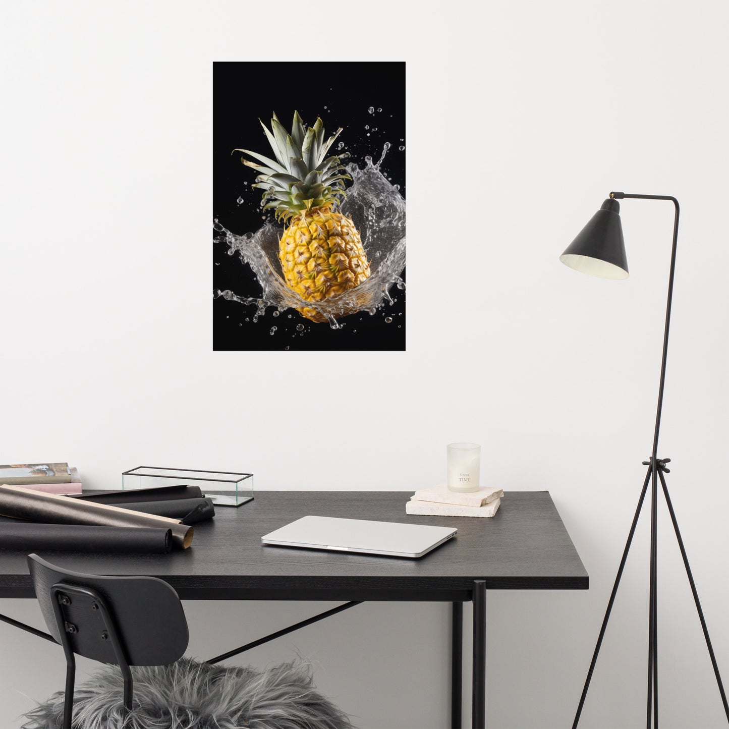 Splash of the Tropics Pineapple in Water Photorealism - Digital Artwork Loose Art Print