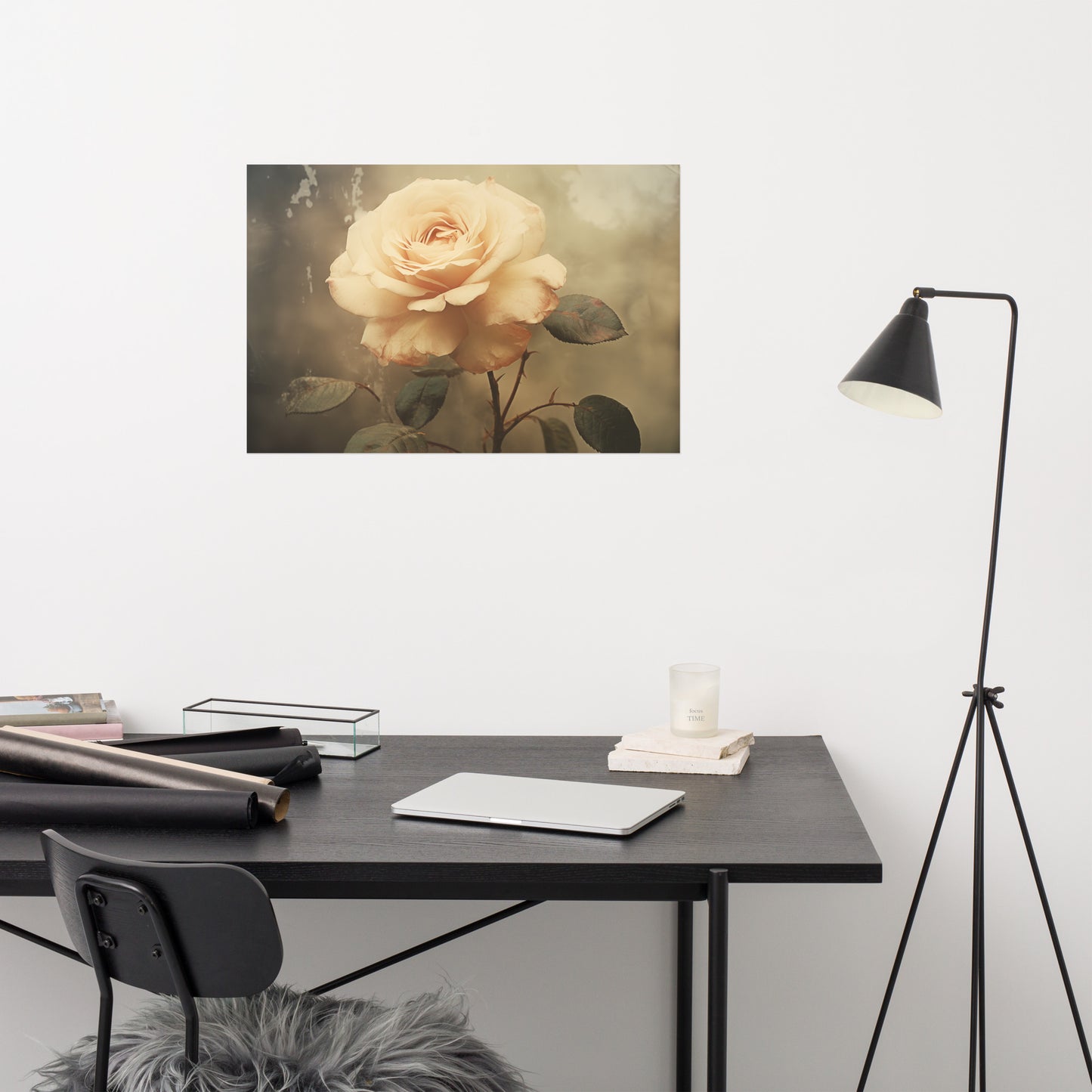 Subtle Elegance Rose Vintage Retro Subdued Photorealism - Digital Artwork Loose Art Print