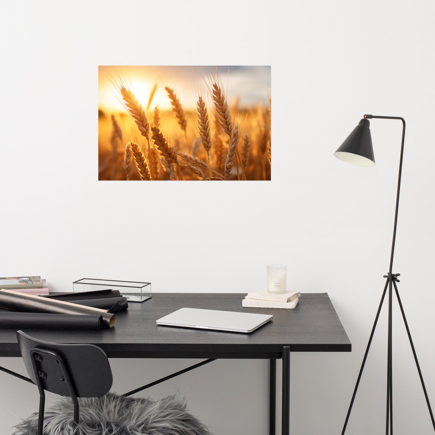 Sunset Serenade Minimal Botanical  Rustic Subdued Wheat Crops Photorealism - Digital Artwork Loose Art Print