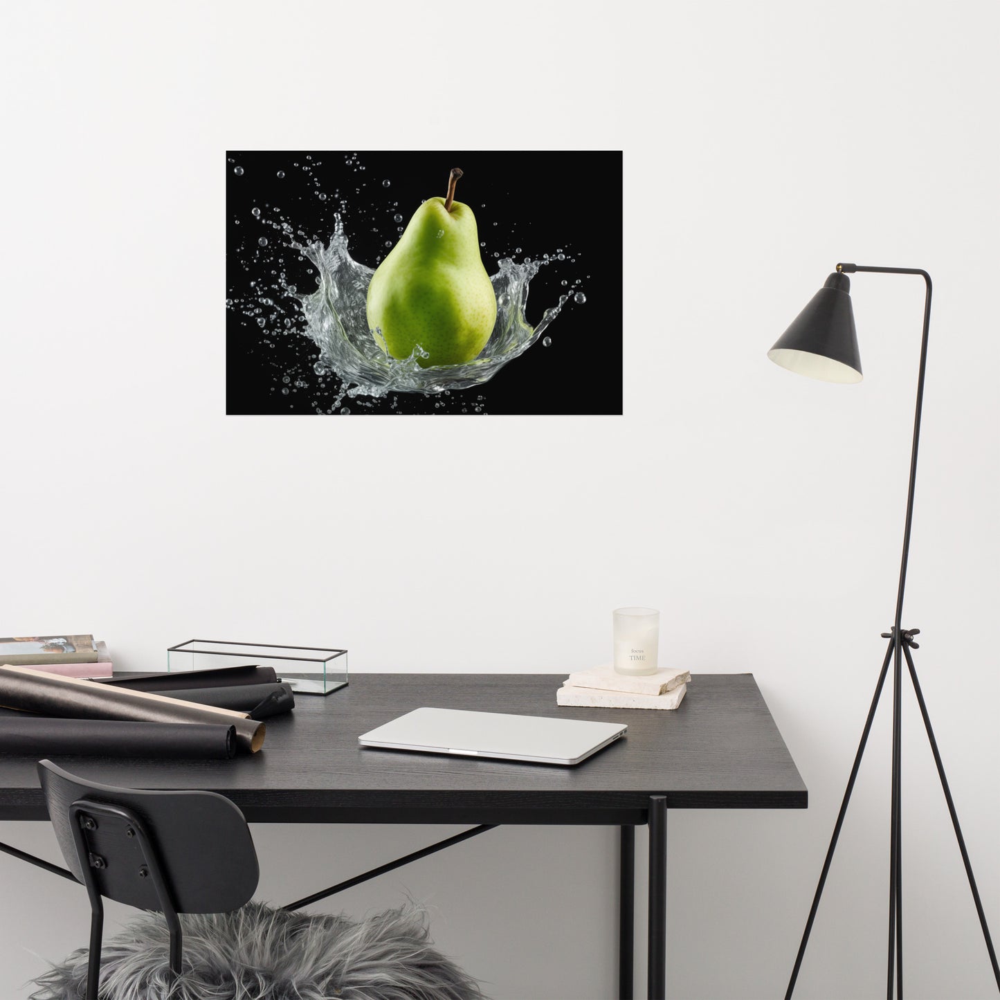 The Crisp Awakening Pear in Water Photorealism - Digital Artwork Loose Art Print