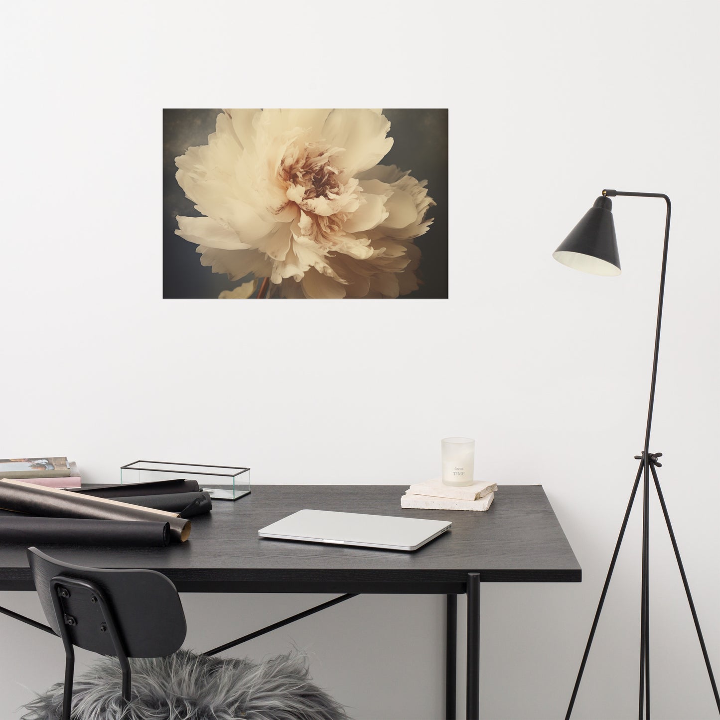 The Elegance of Simplicity Peony Retro Subdued Photorealism - Digital Artwork Loose Art Print