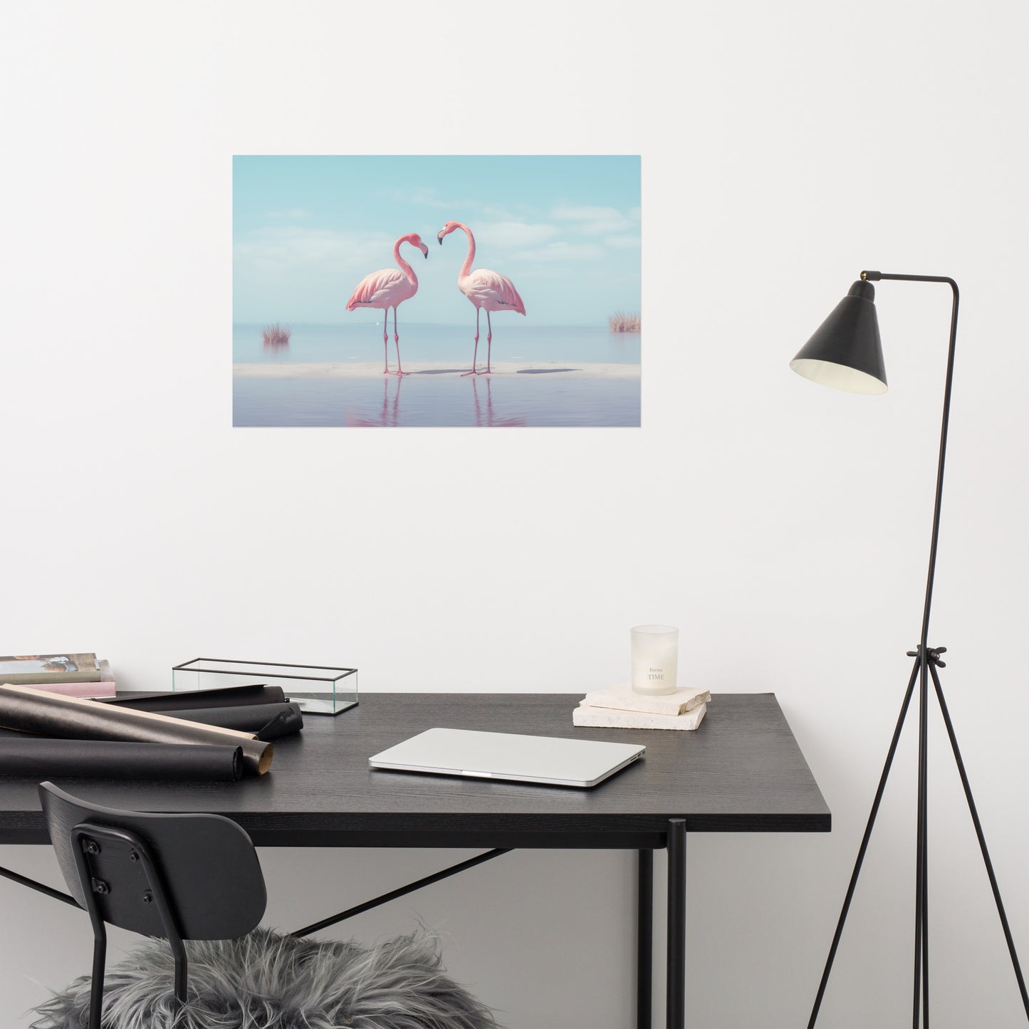 The Flamingo's Embrace Wildlife Photorealism - Digital Artwork Loose Art Print