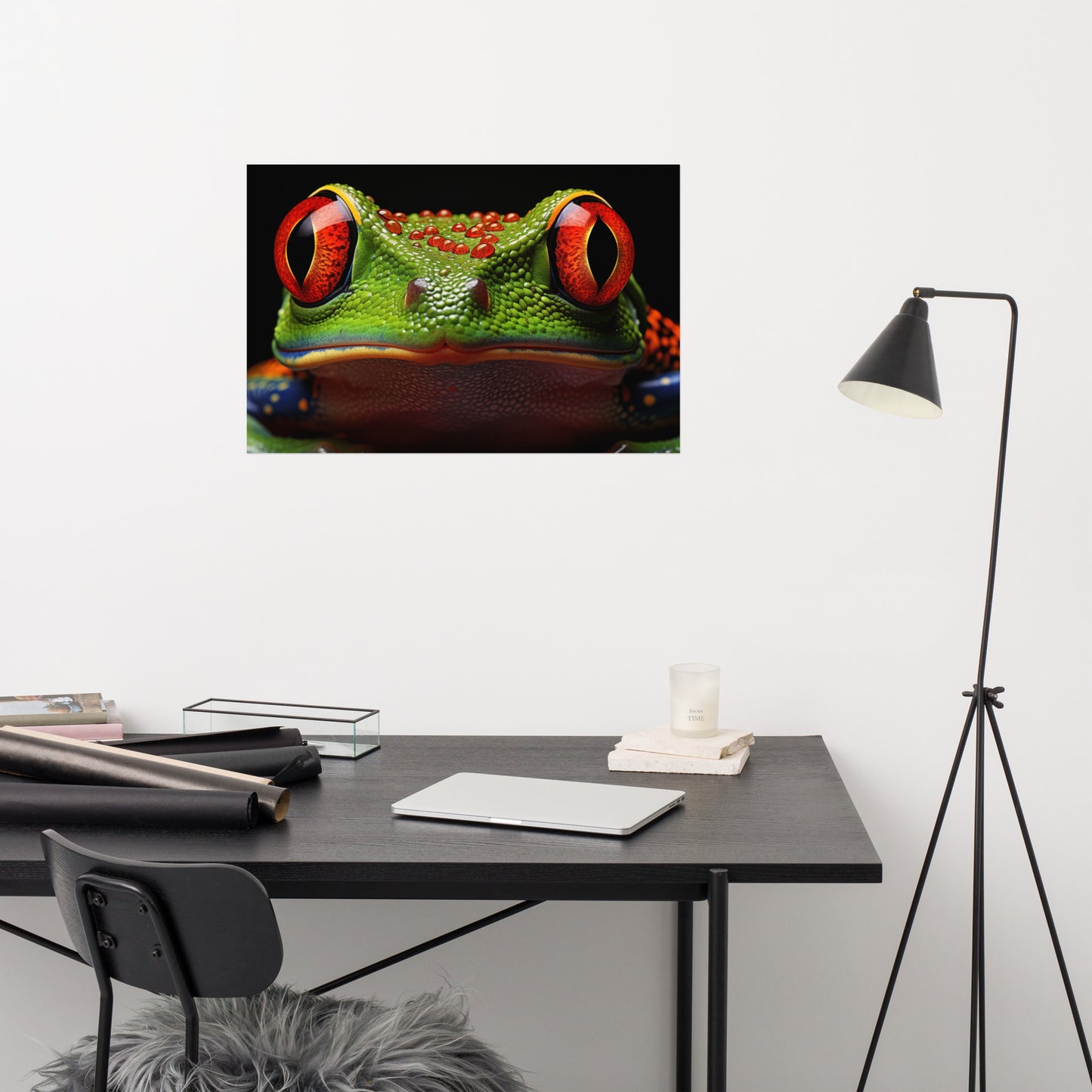 The Harlequin Hopper Red Eyed Tree Frog Close-up Photorealism - Digital Artwork Loose Art Print