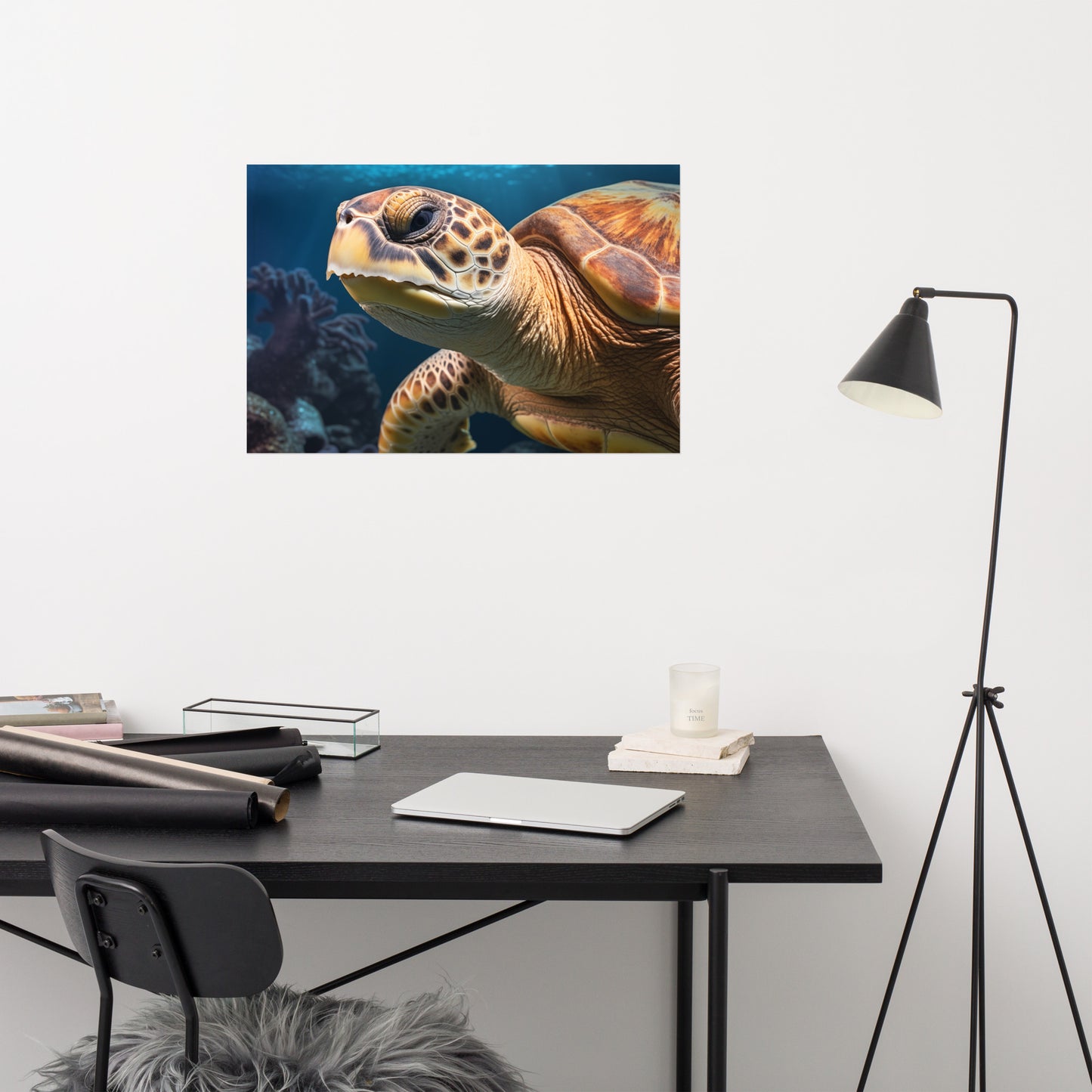 The Guardian of the Deep Sea Turtle Coastal Illustration - Digital Artwork Loose Art Print