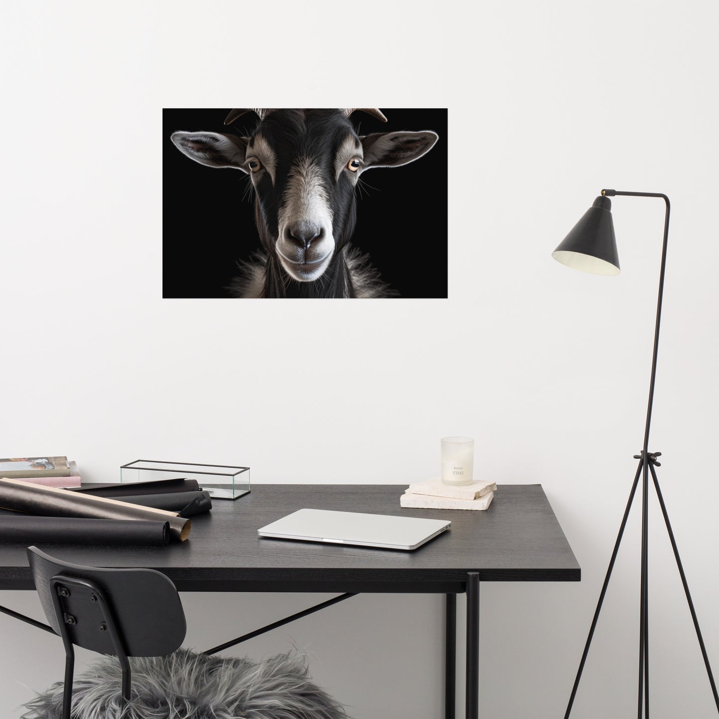 The Gaze Goat Portrait Photorealism - Digital Artwork Loose Art Print