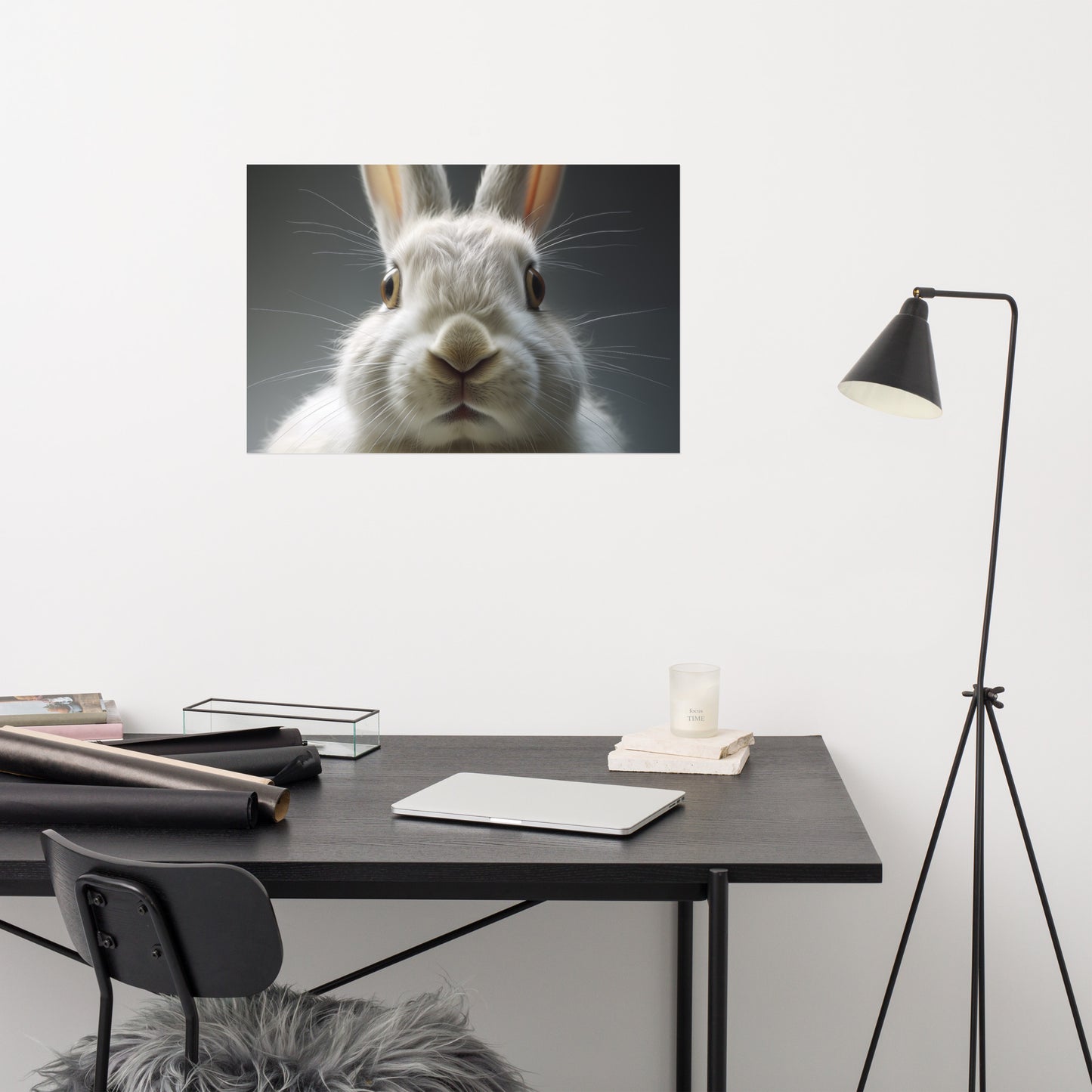 The Inquisitive Hare Rabbit Portrait Photorealism - Digital Artwork Loose Art Print