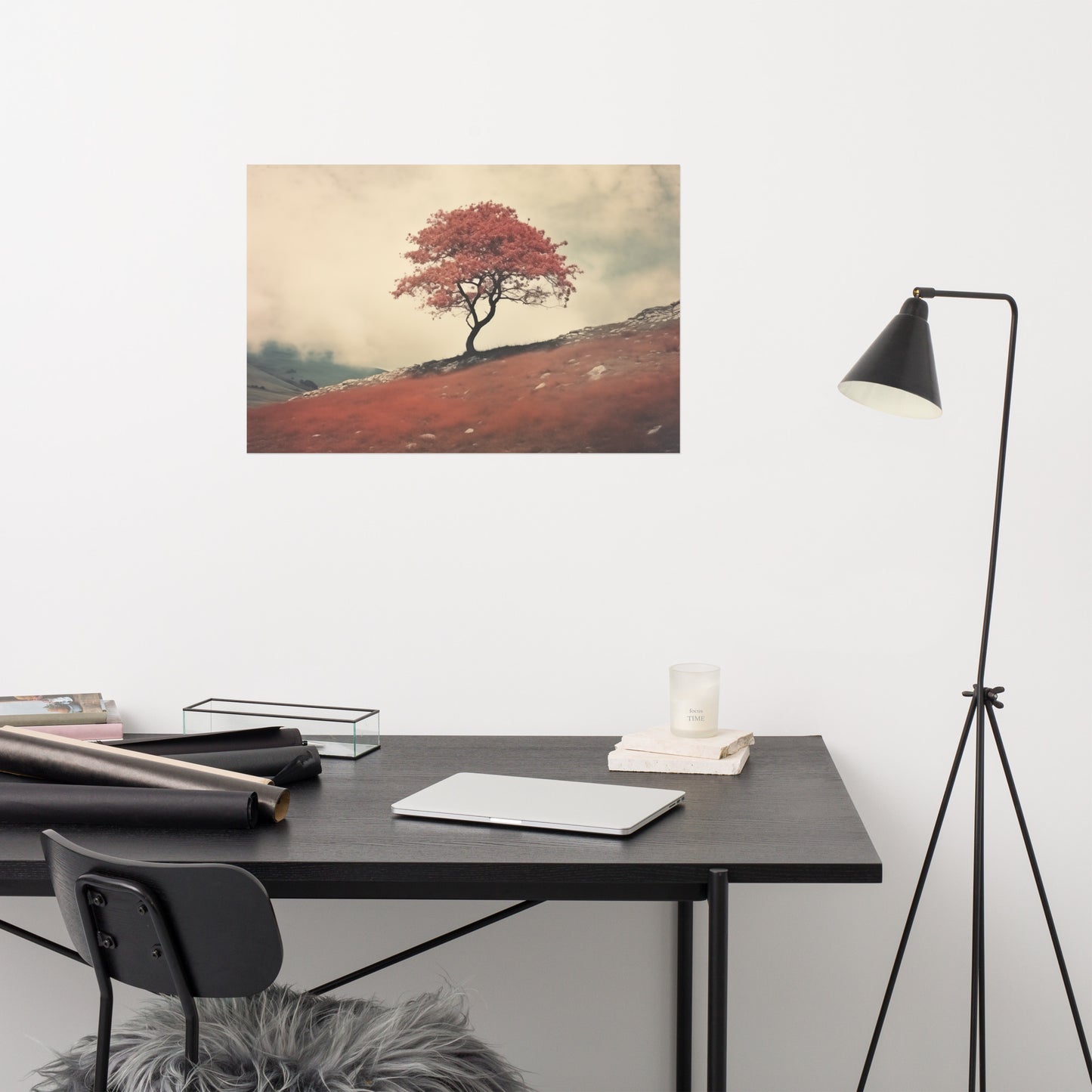 The Lonesome Tree Minimal Botanical Retro Subdued Photorealism - Digital Artwork Loose Art Print