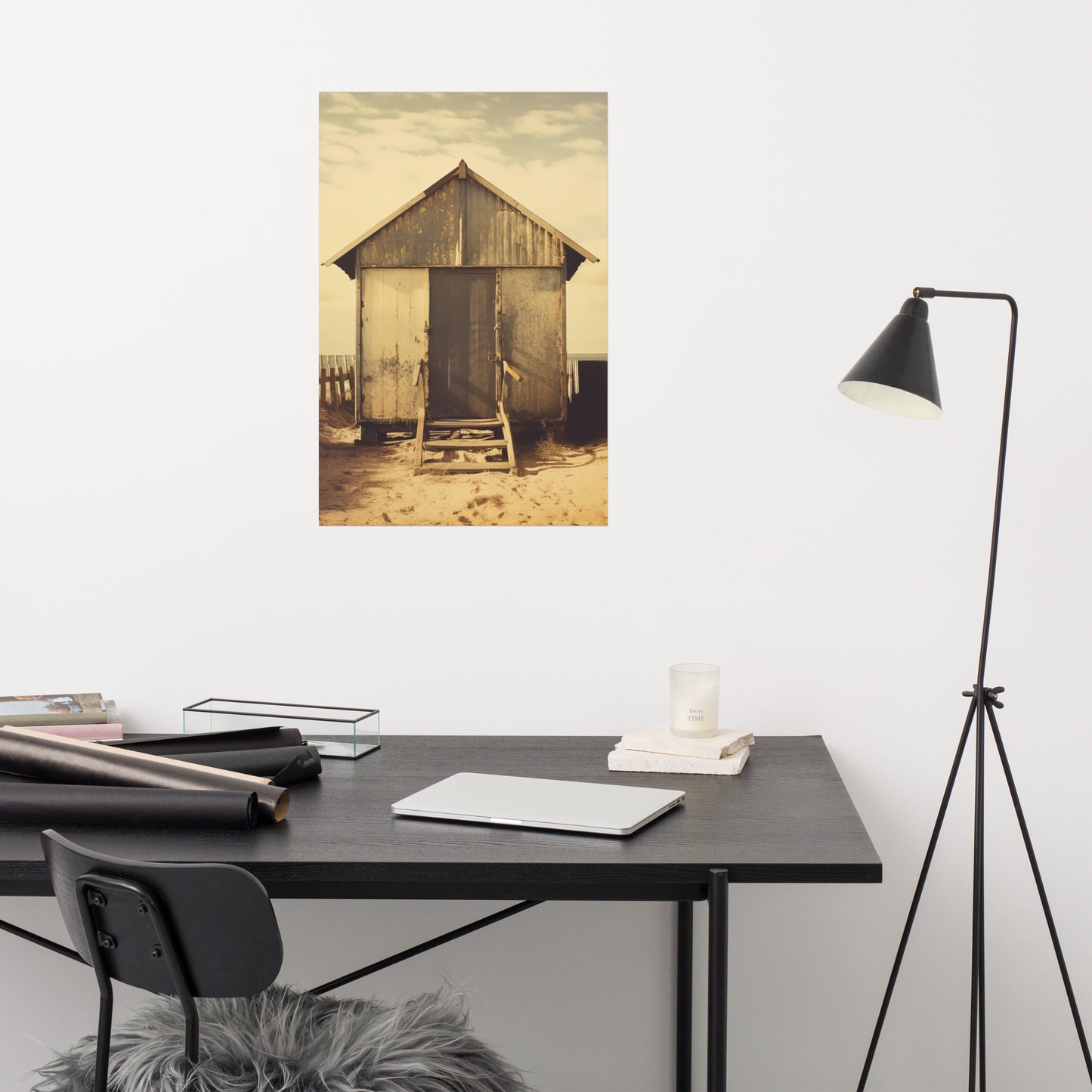 The Old Beach House Subdued Retro Photorealism - Digital Artwork Loose Art Print