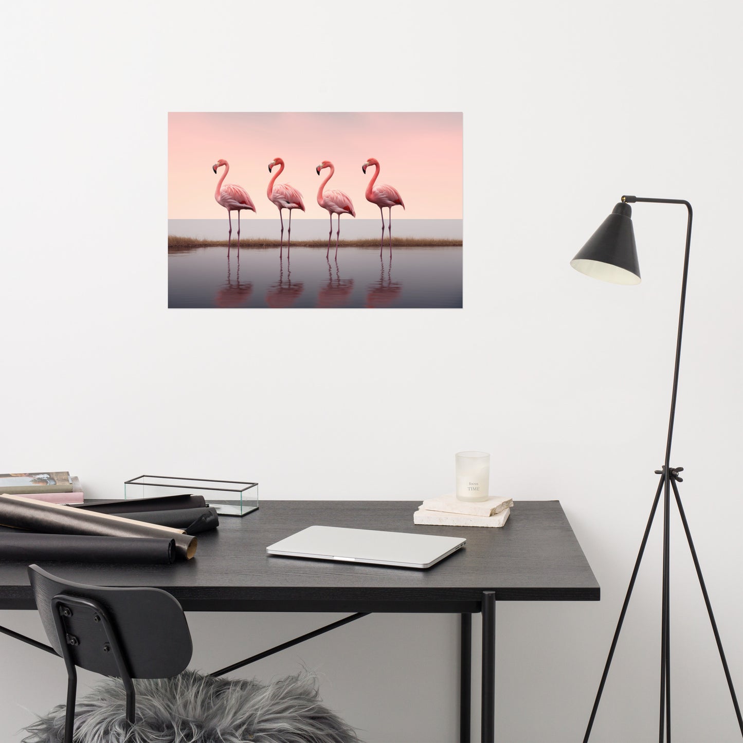 The Pink Quartet Wildlife Photorealism - Digital Artwork Loose Art Print