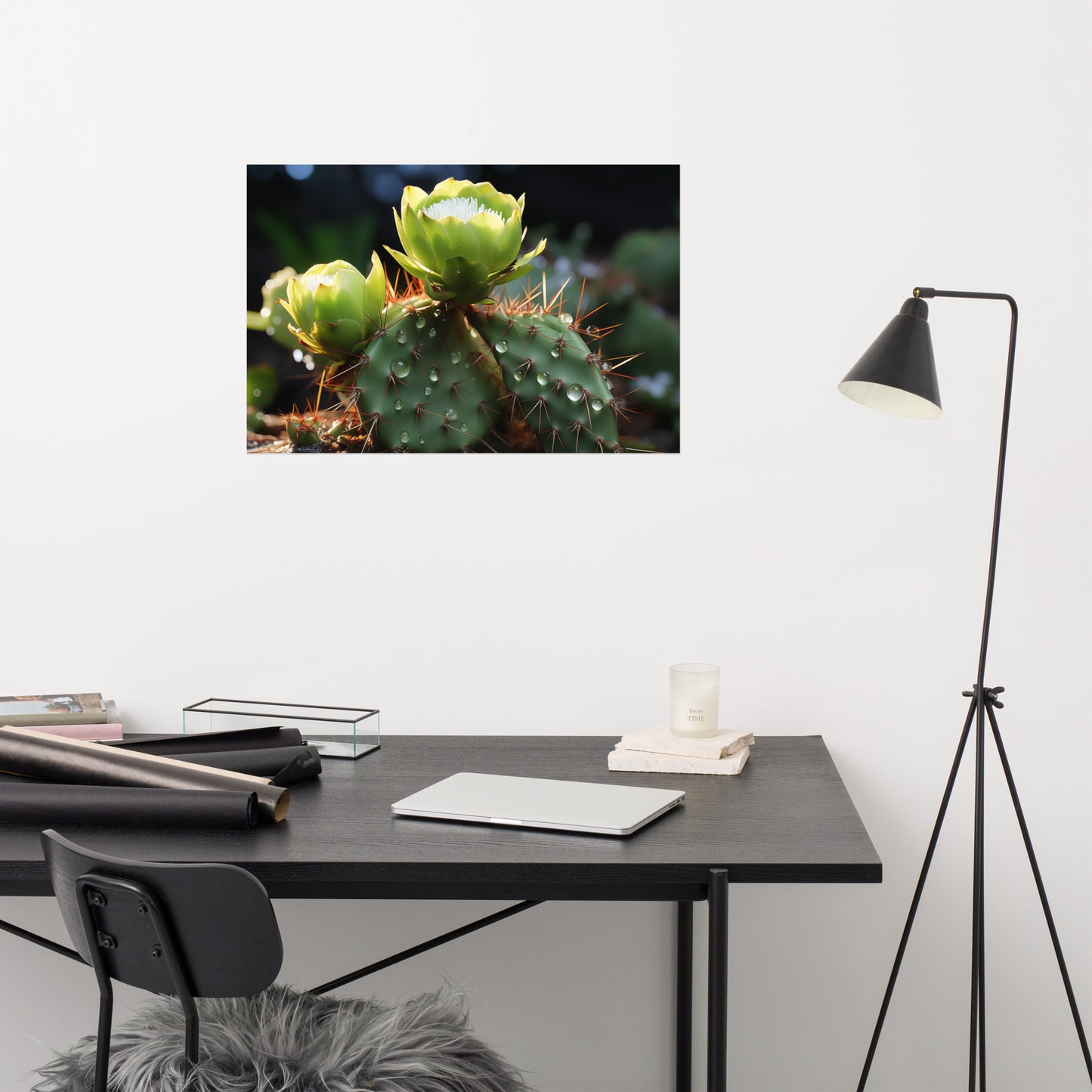 The Sun's Embrace Cactus Photorealism - Digital Artwork Loose Art Print