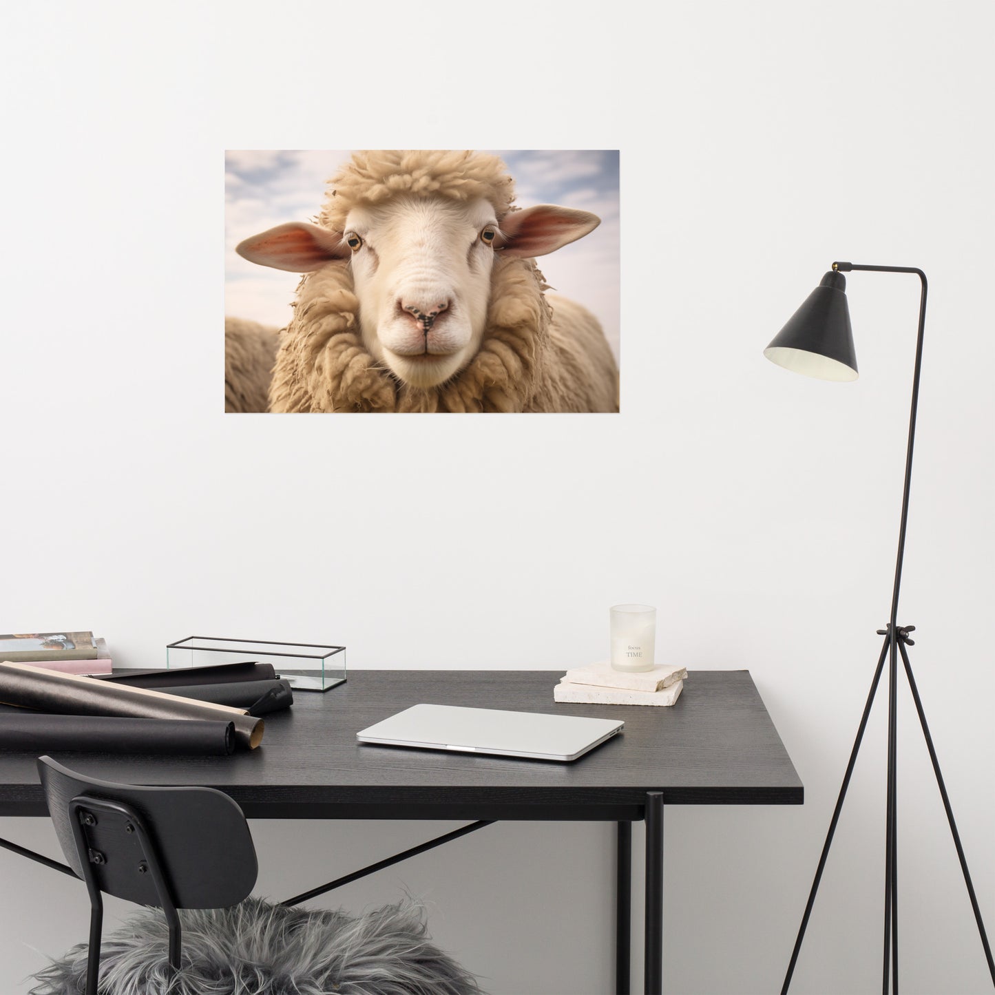 The Woolly One Sheep Portrait Photorealism - Digital Artwork Loose Art Print