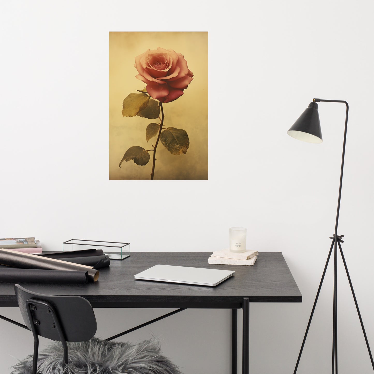 Timeless Grace Rose Vintage Retro Subdued Photorealism - Digital Artwork Loose Art Print