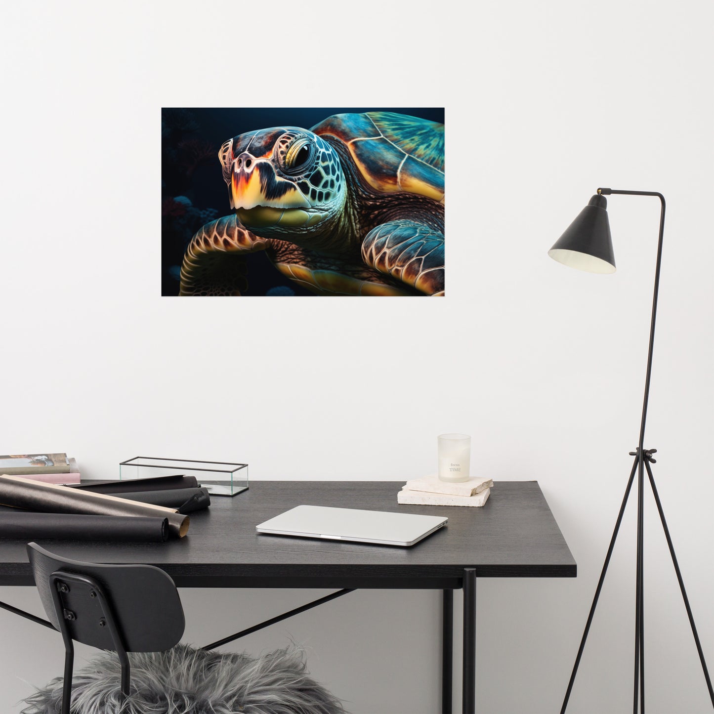 Timeless Traveler Sea Turtle Coastal Photorealism - Digital Artwork Loose Art Print