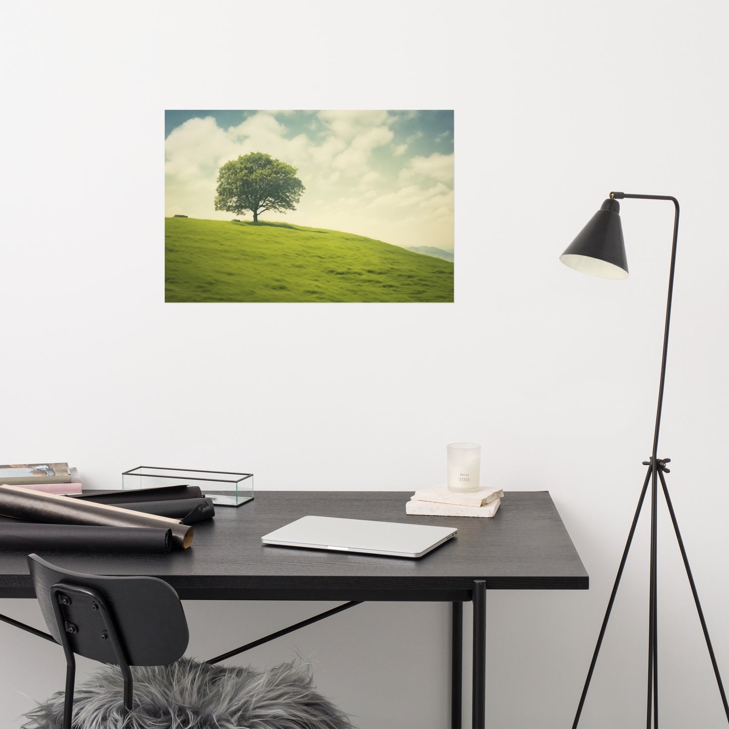 Tranquil Solitude Minimal Botanical Retro Subdued Photorealism - Digital Artwork Loose Art Print