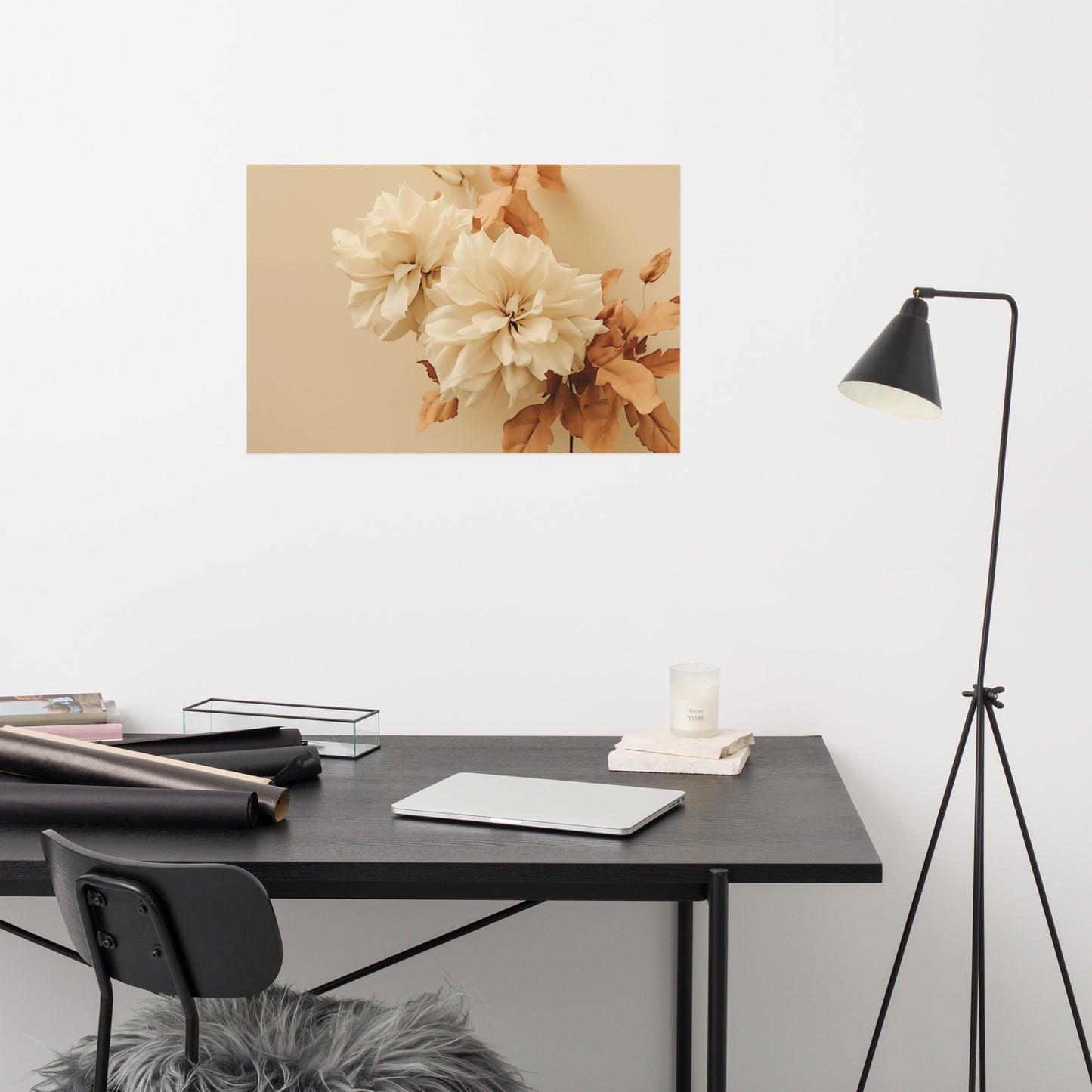 Tranquil Spring Cream Flowers Minimal Photorealism - Digital Artwork Loose Art Print