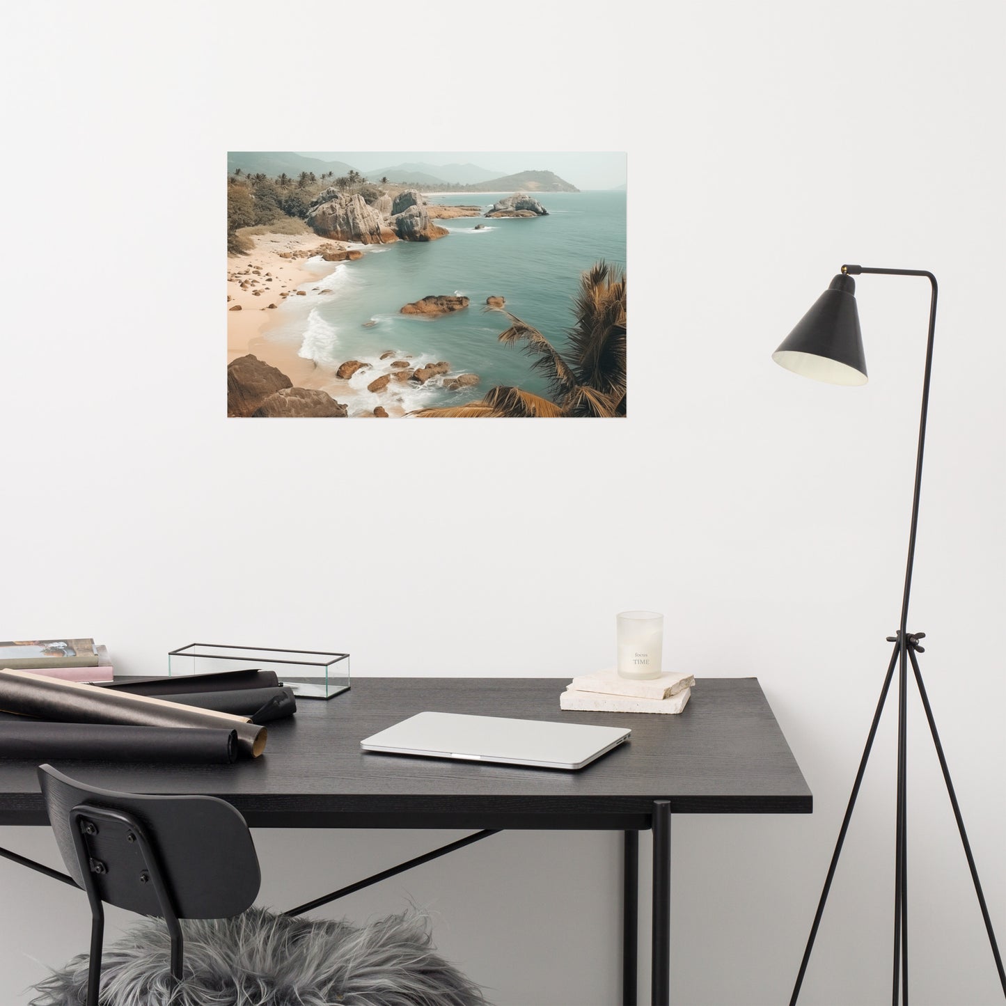 Tranquil Tides Subdued Retro Coastal Photorealism - Digital Artwork Loose Art Print