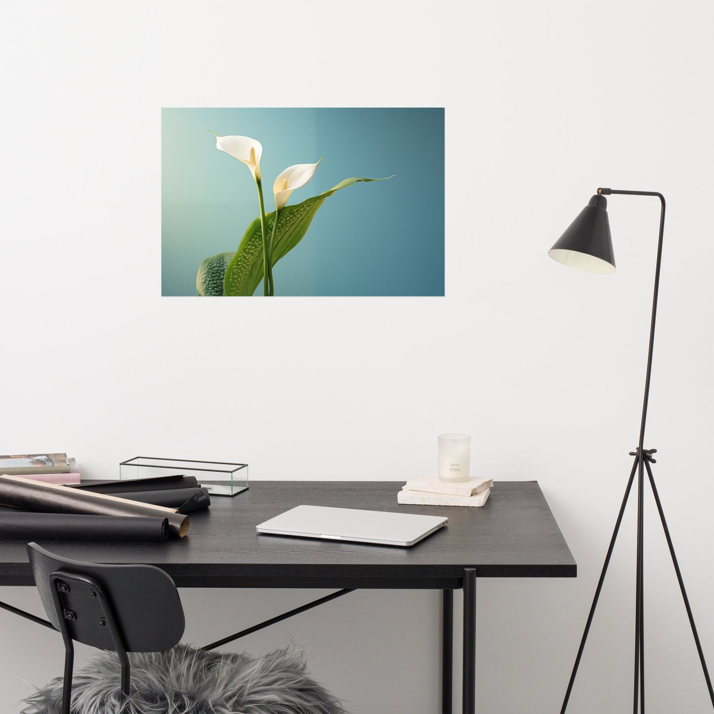 Tranquil Twosome Calla Lily Minimal Photorealism - Digital Artwork Loose Art Print