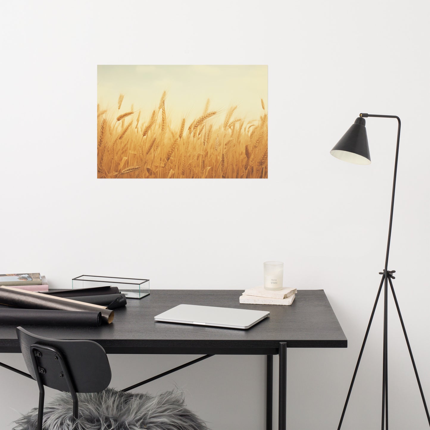 Whispering Wheat Minimal Botanical  Rustic Subdued Wheat Crops Photorealism - Digital Artwork Loose Art Print