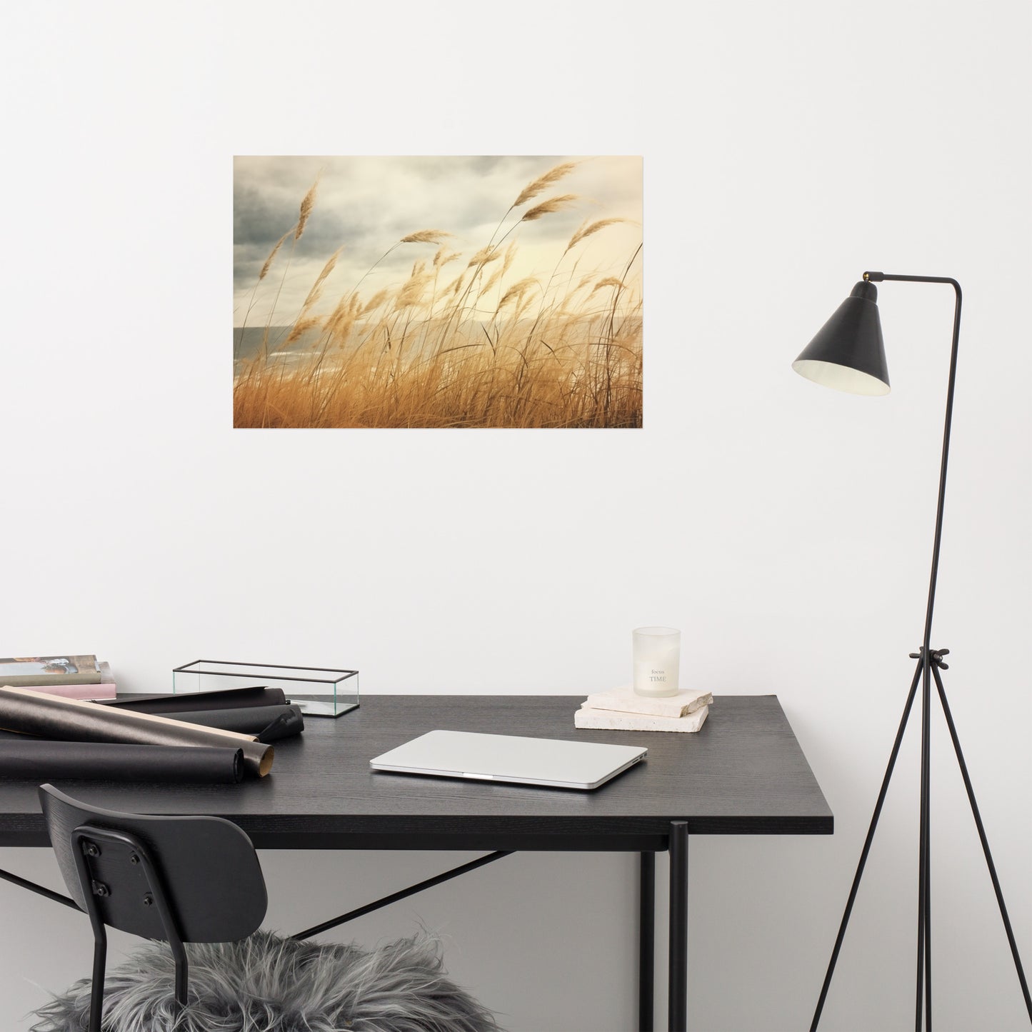 Windswept Memories Sea Grass Subdued Retro Coastal Photorealism - Digital Artwork Loose Art Print