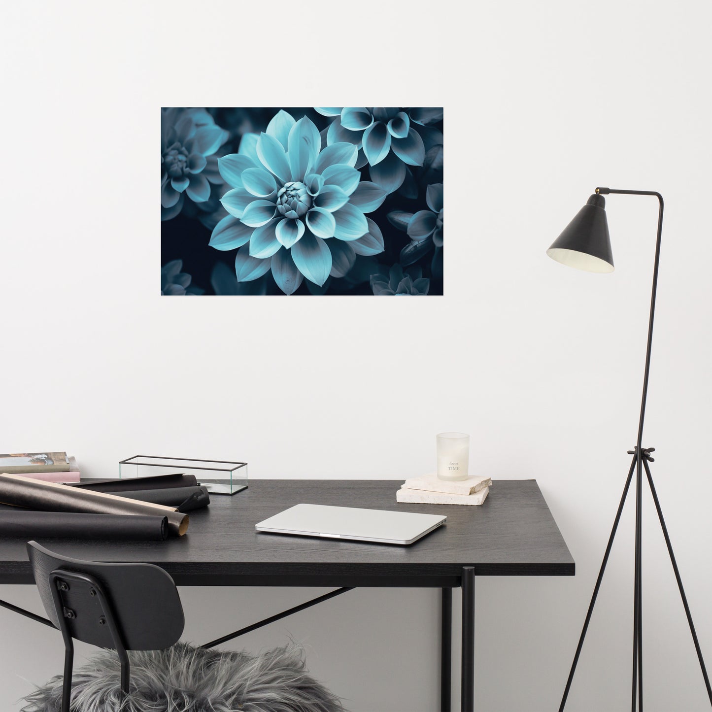 Teal Art: Cerulean Cluster Realism Painting Digital Artwork Loose Art Print