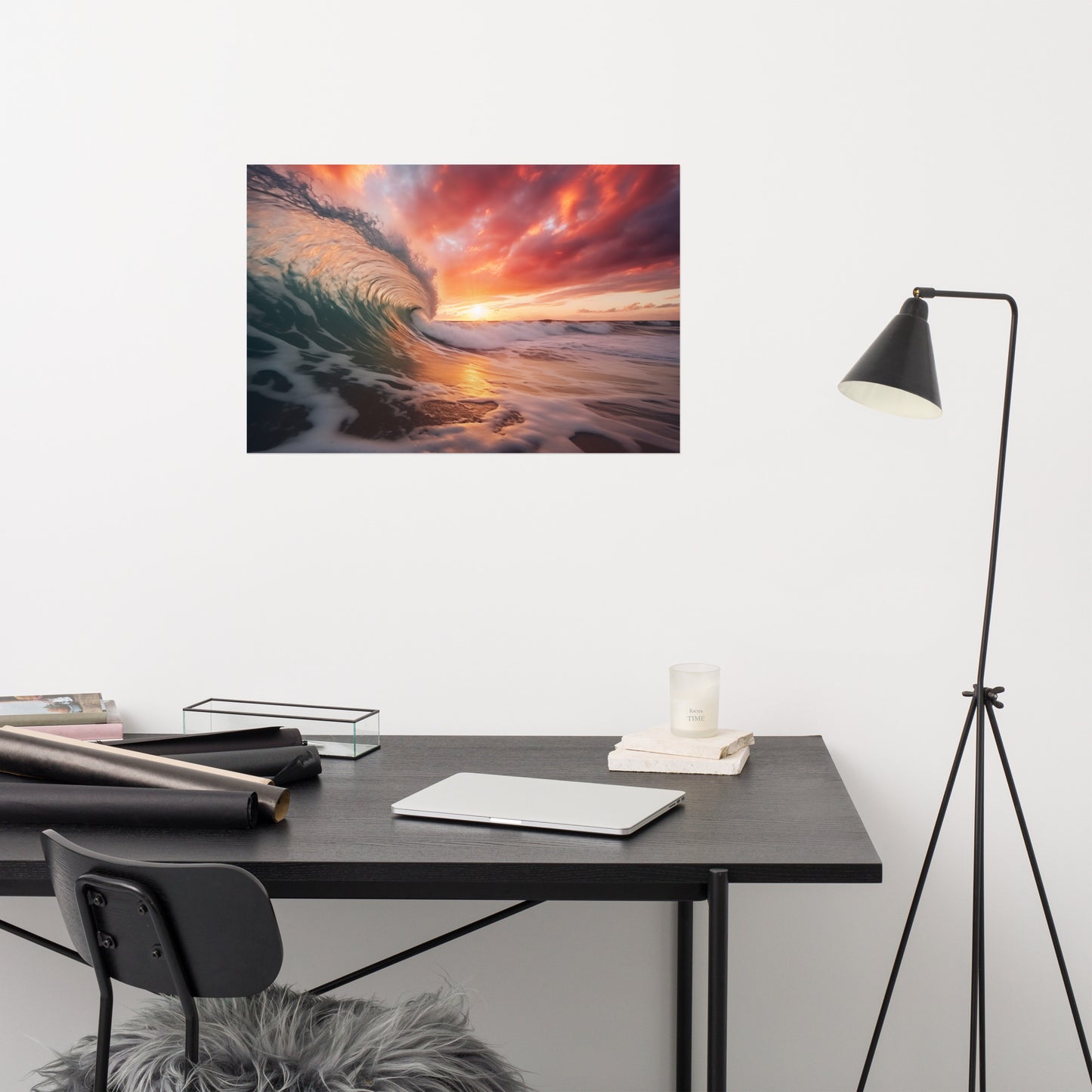 Ocean Wall Art: Crimson Coastline Realism Painting Digital Artwork Loose Art Print