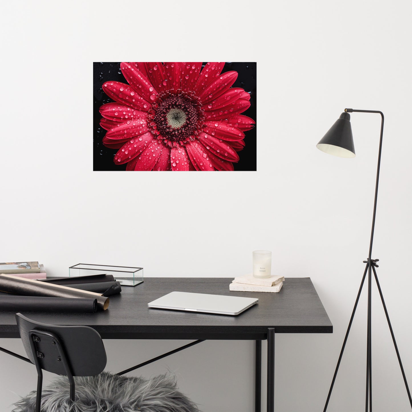 Red Floral Wall Art: Crimson Dew Realism Painting Digital Artwork Loose Art Print