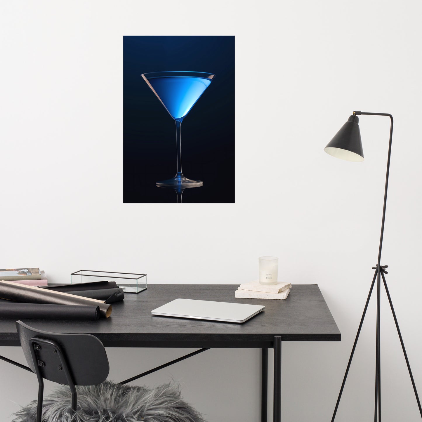 Bar Art: Electric Blue Martini Realism Painting Digital Artwork Loose Art Print