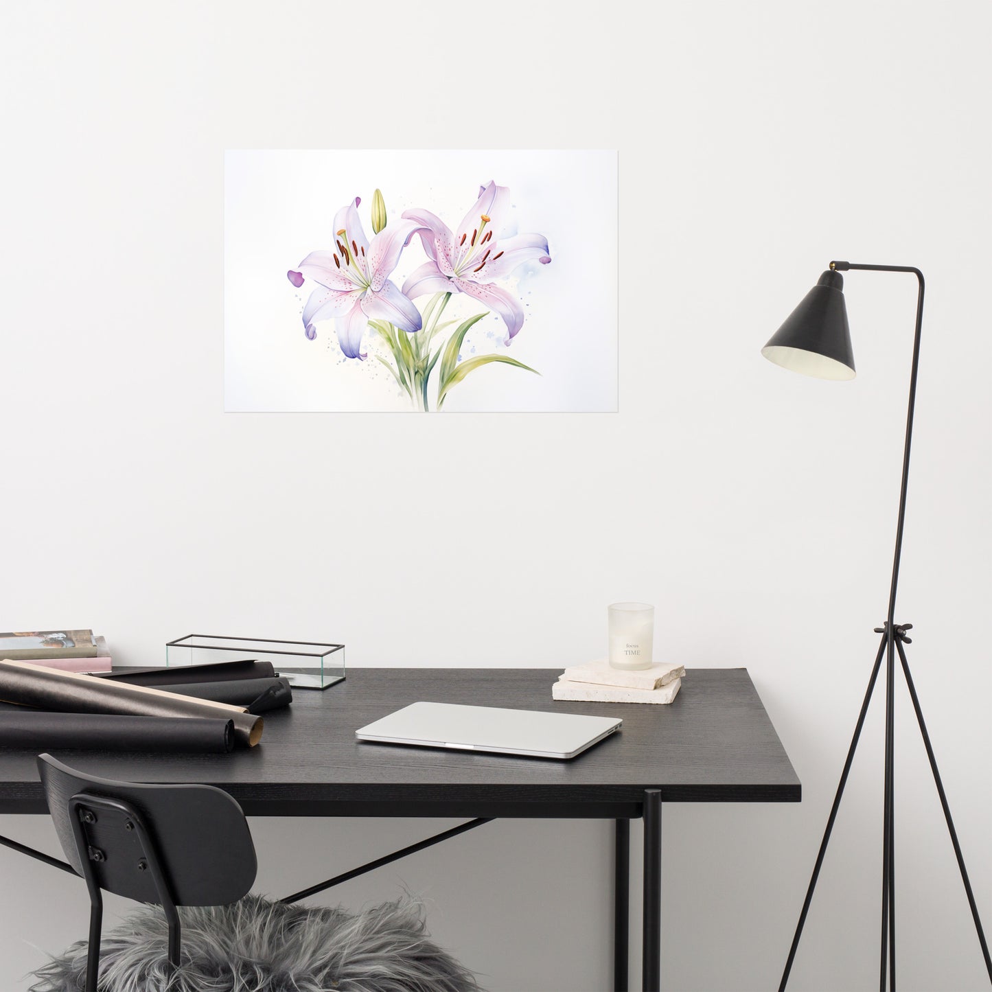 Purple Flower Poster: Ethereal Garden Lily Flowers Watercolor Painting Digital Artwork Loose Art Print