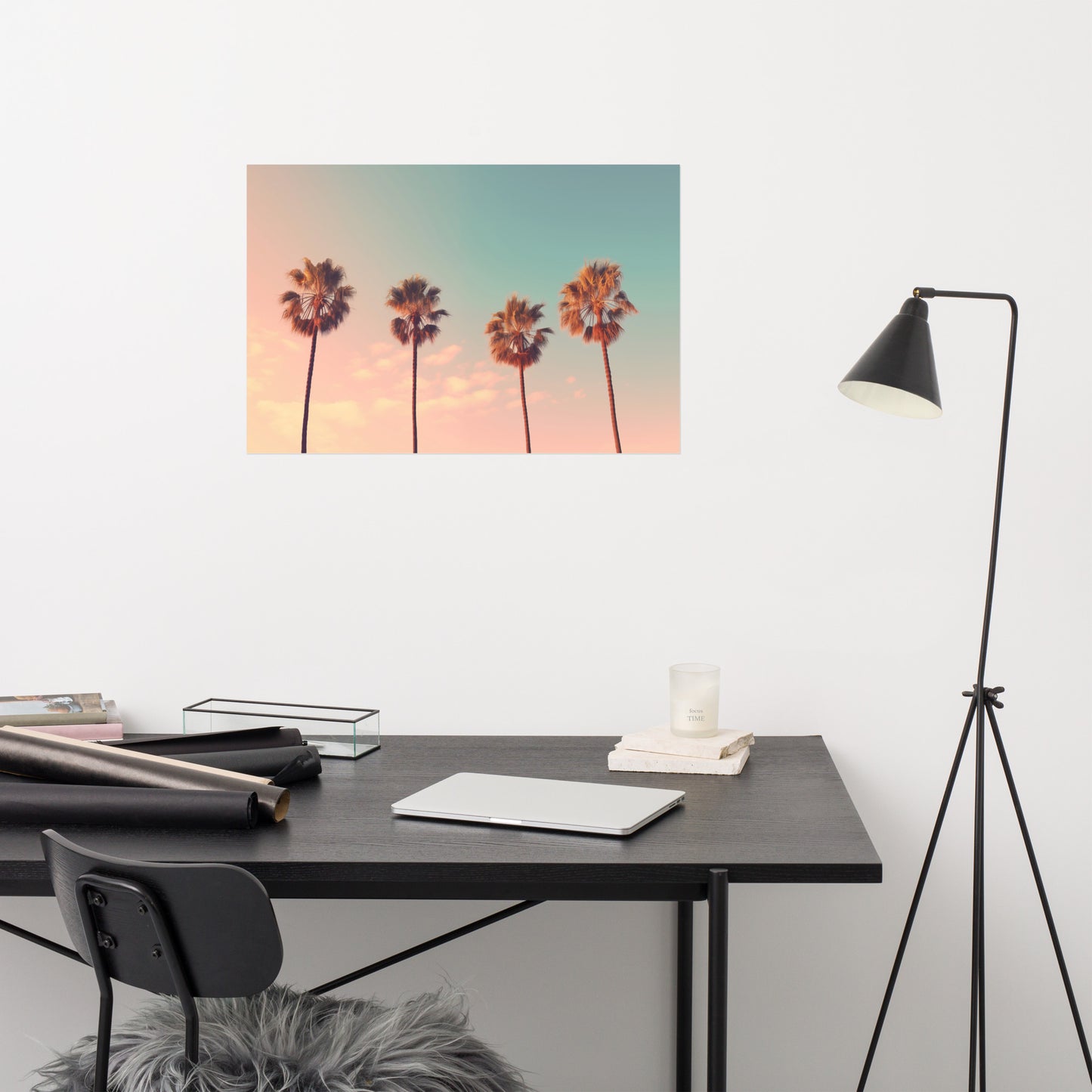 Pastel Palms Vintage Retro Realism Painting Digital Artwork Loose Art Print