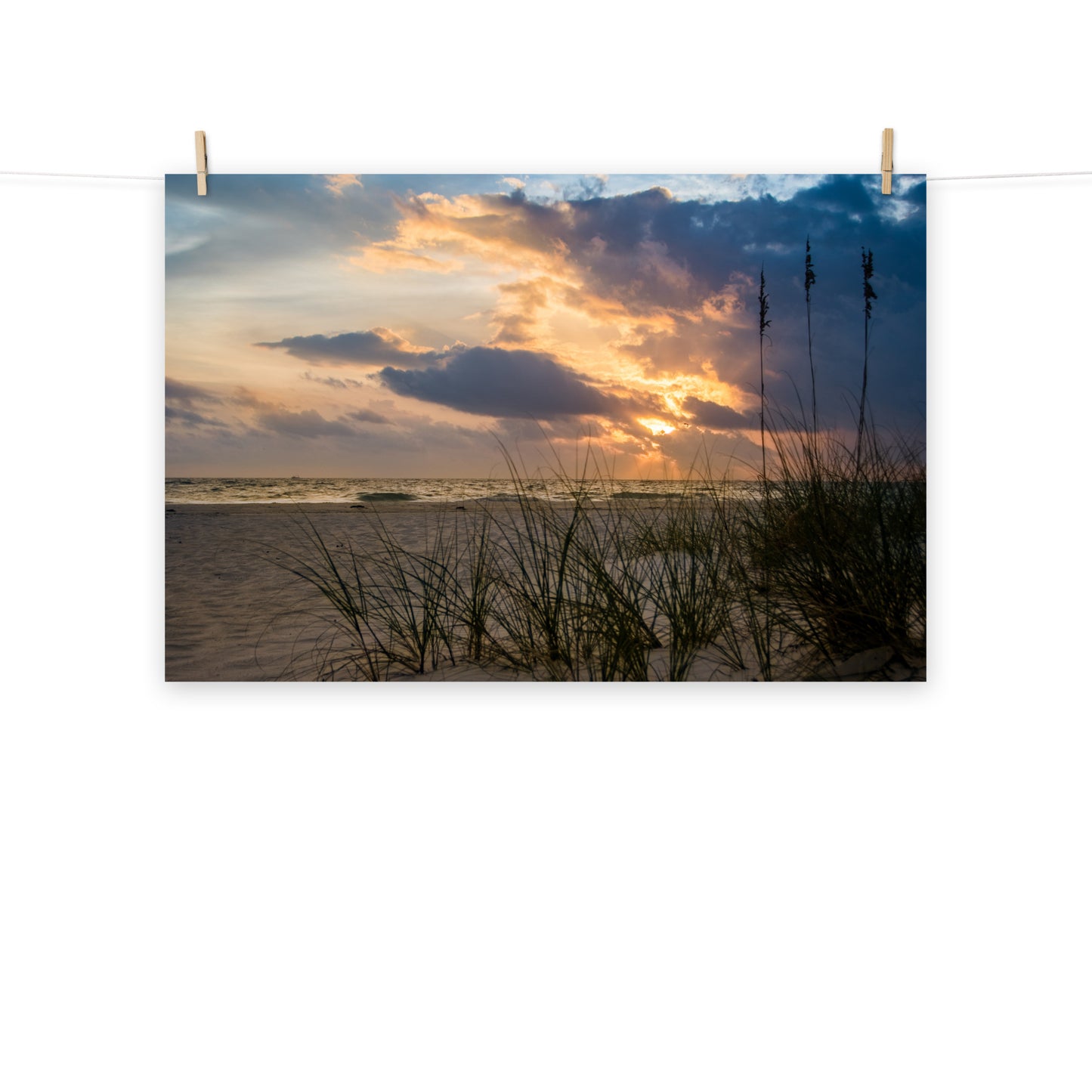 Coastal Modern Wall Art: Peaceful Cloudy Sunset on Beach - Coastal / Seascape Nature / Landscape Photograph Loose / Unframed Wall Art Print - Artwork
