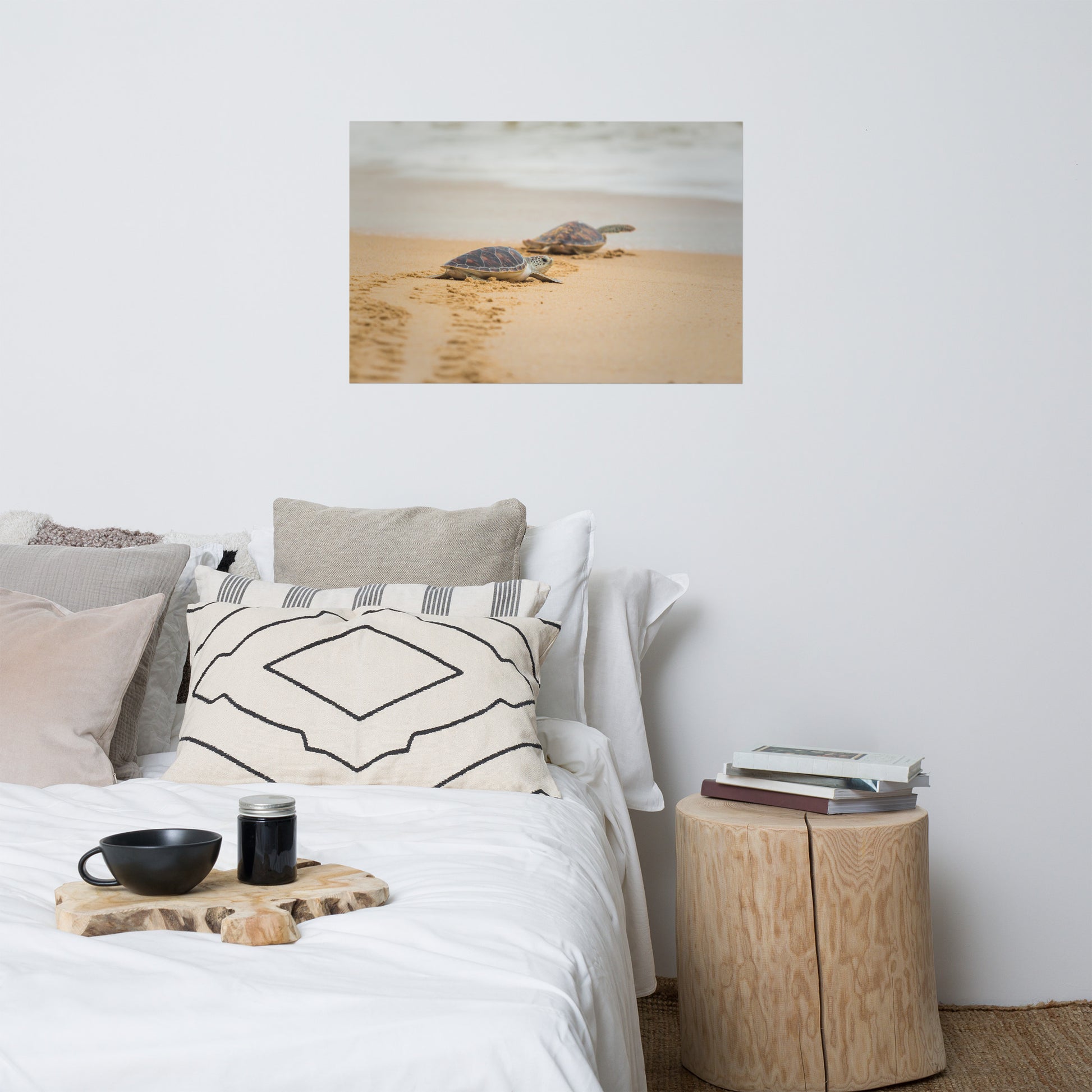 Aesthetic Room Posters: Hawksbill Sea Turtle Hatchlings at the Shore Animal / Wildlife / Coastal / Nature Photograph Unframed / Loose / Frameless / Frameable Wall Art Prints - Artwork