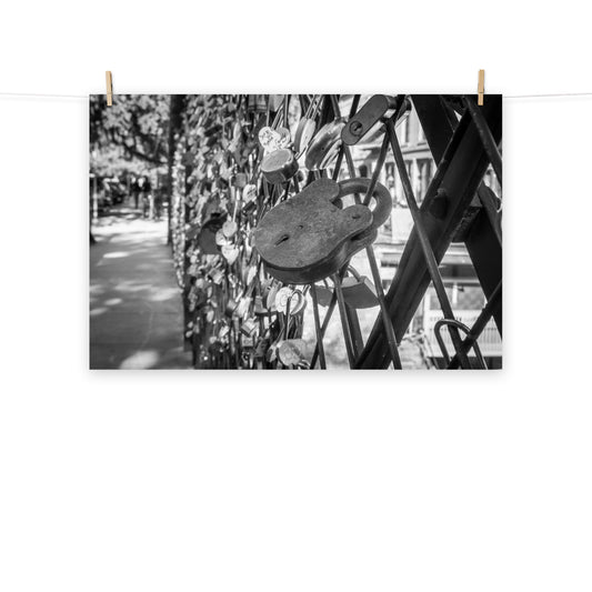 Black & White Minimal Photograph Love Lock Bridge River Street Savannah Georgia Loose Wall Art Print