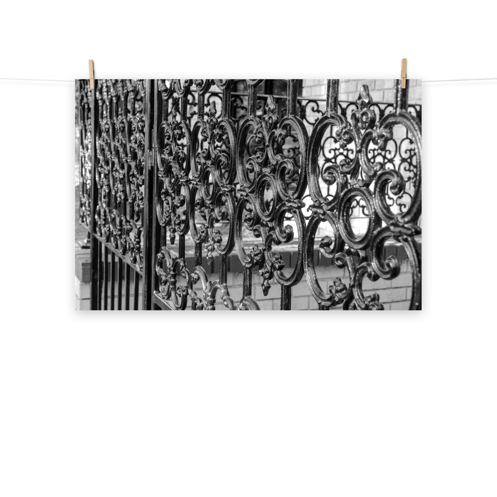 Architectural / Industrial / Cityscape Abstract Decor Black and White Old Wrought Iron Fence Savannah Ga Loose Wall Art Print 8" x 10"
