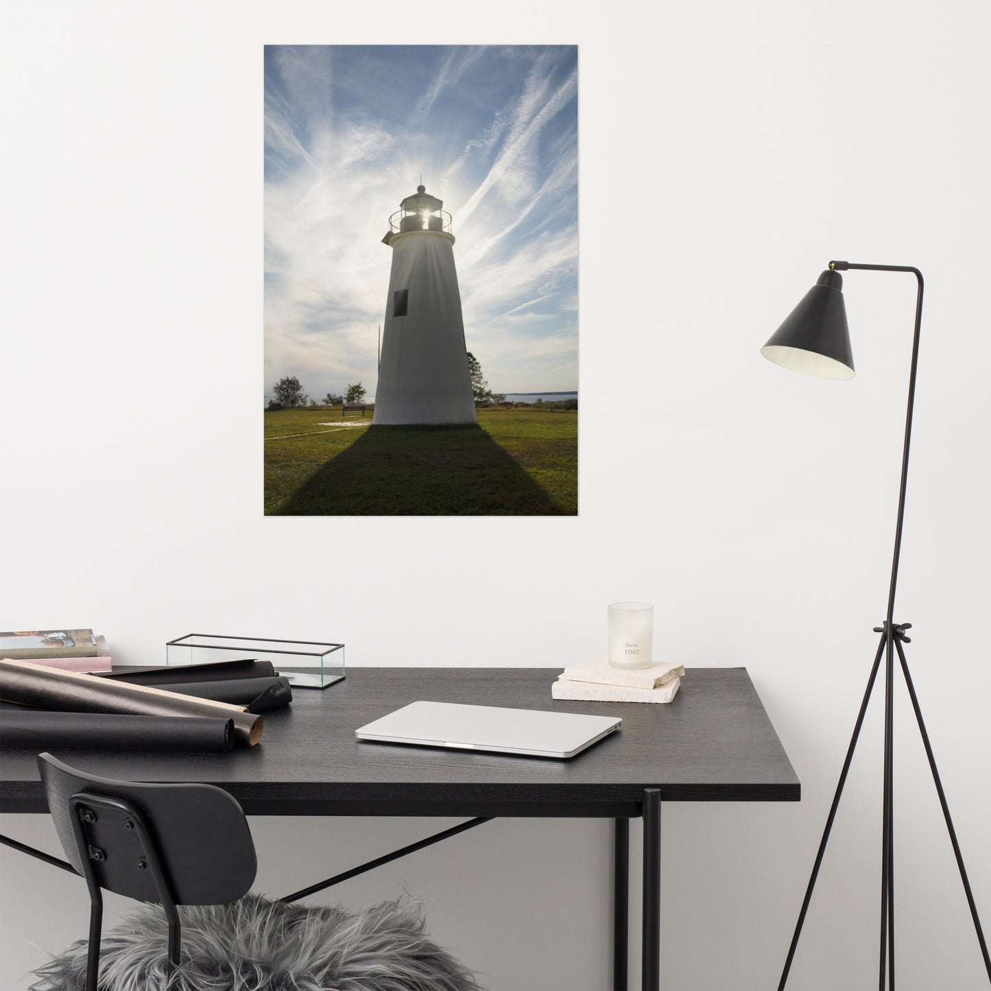 Turkey Point Lighthouse with Sun Flare Architectural Coastal Landscape Photo Loose Wall Art Print