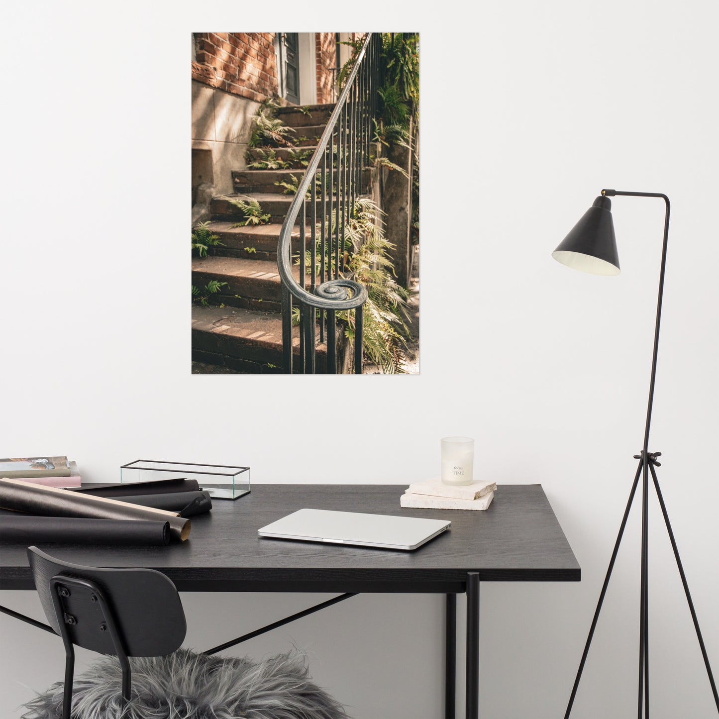 Old Stone Stairs And Cast Iron Banister Savannah Ga Loose Wall Art Print
