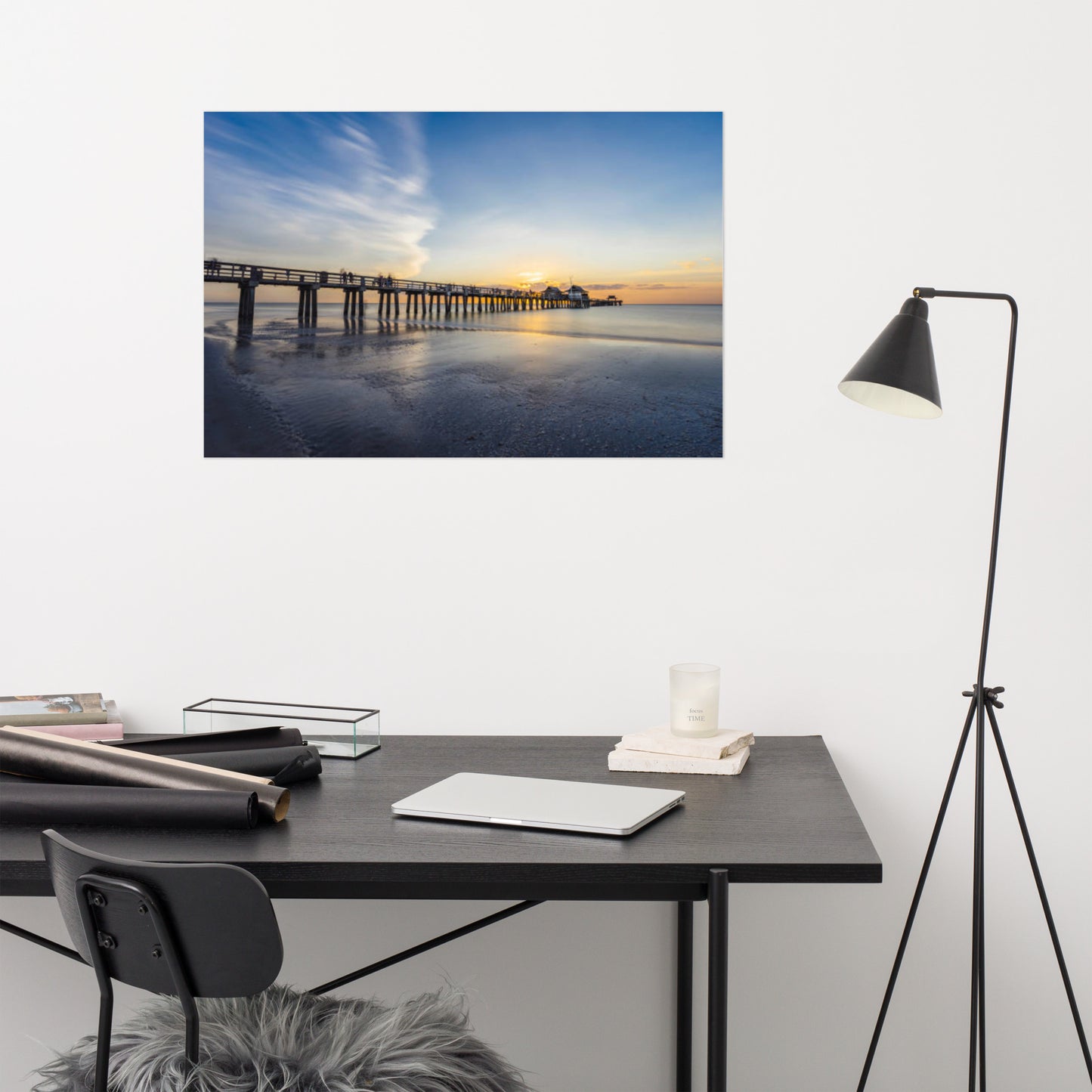 Sunset and the Naples Pier Coastal Beach Landscape Photograph Loose Unframed Wall Art Print