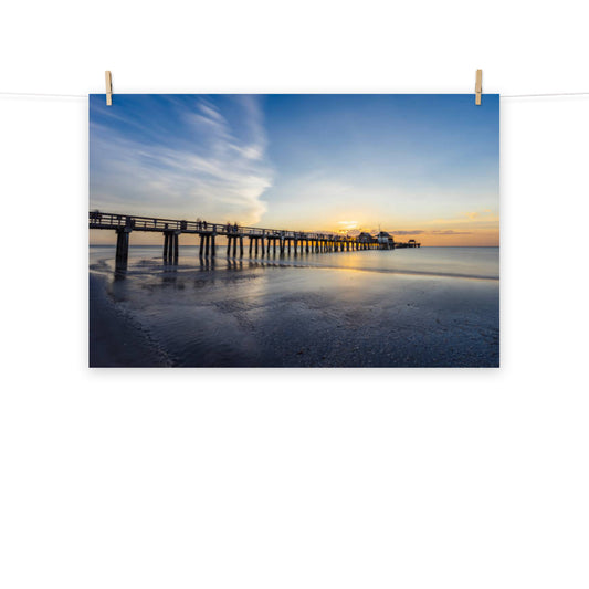 Sunset and the Naples Pier Coastal Beach Landscape Photograph Loose Unframed Wall Art Print
