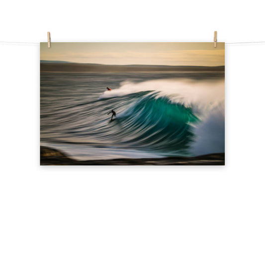 Ocean's Embrace: A Surfer's Dance with Light Lifestyle / Abstract / Landscape Photograph Loose Wall Art Print