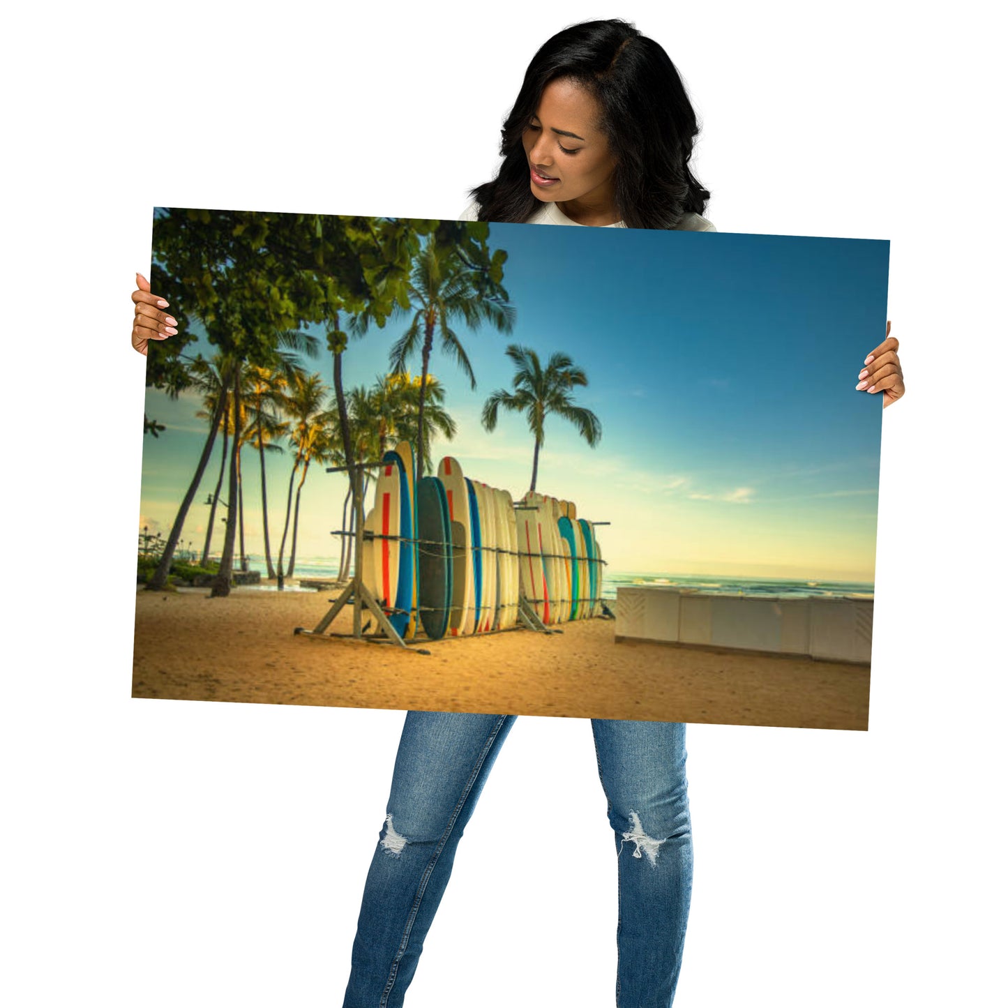Your Wave is Waiting: Hawaiian Surfboard Dreams Coastal Lifestyle Landscape Loose Wall Art Print
